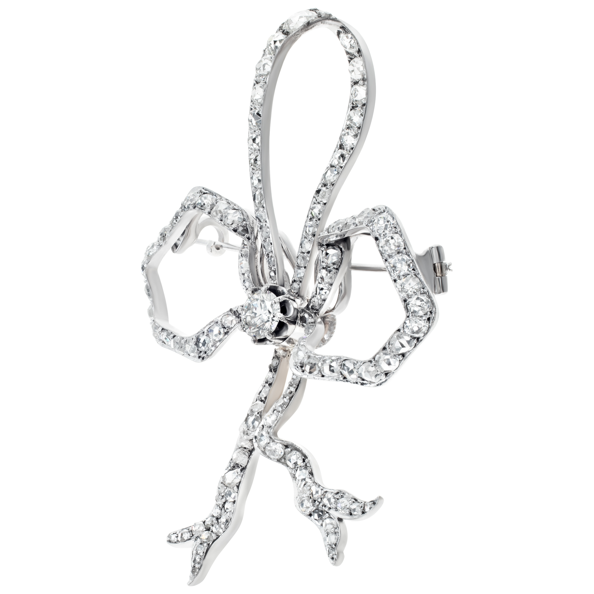 Diamond brooch in 18k white gold with 1 ct center rose cut diamond image 2