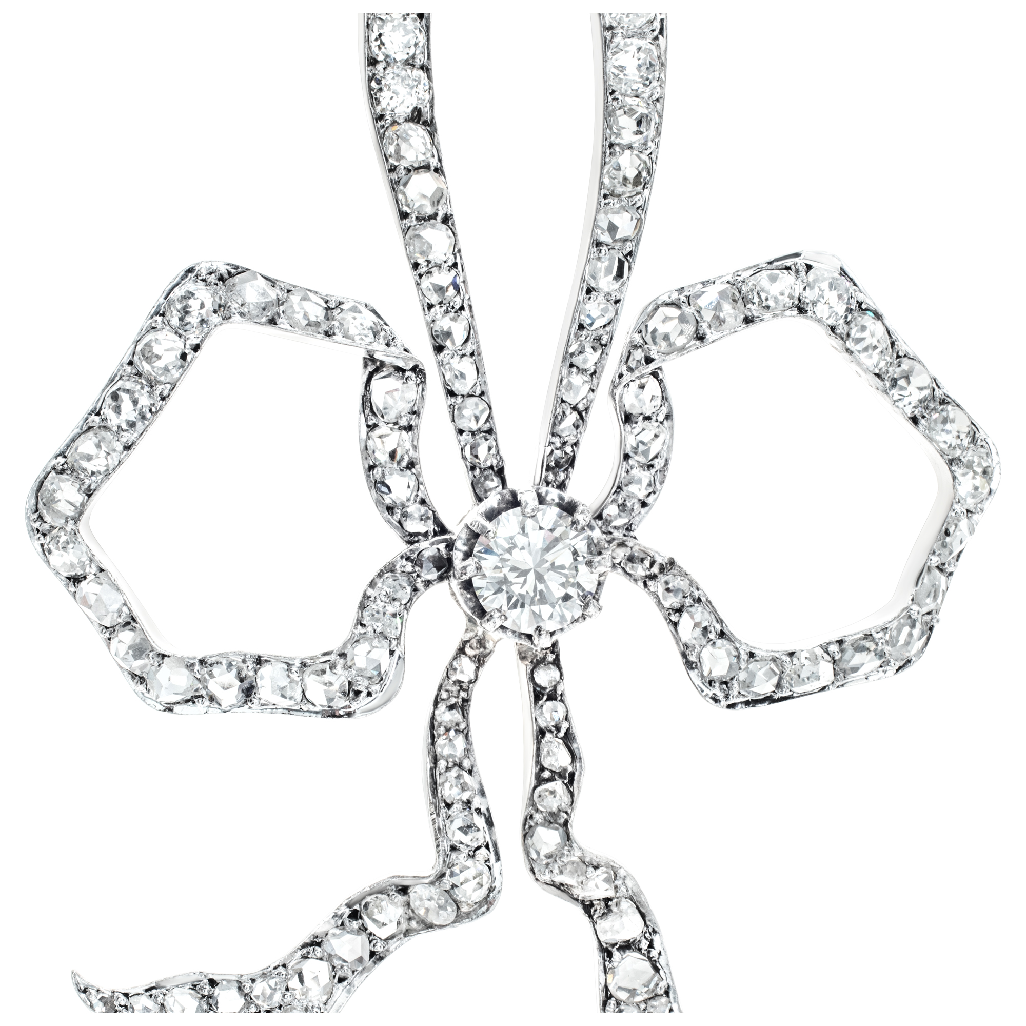 Diamond brooch in 18k white gold with 1 ct center rose cut diamond image 4