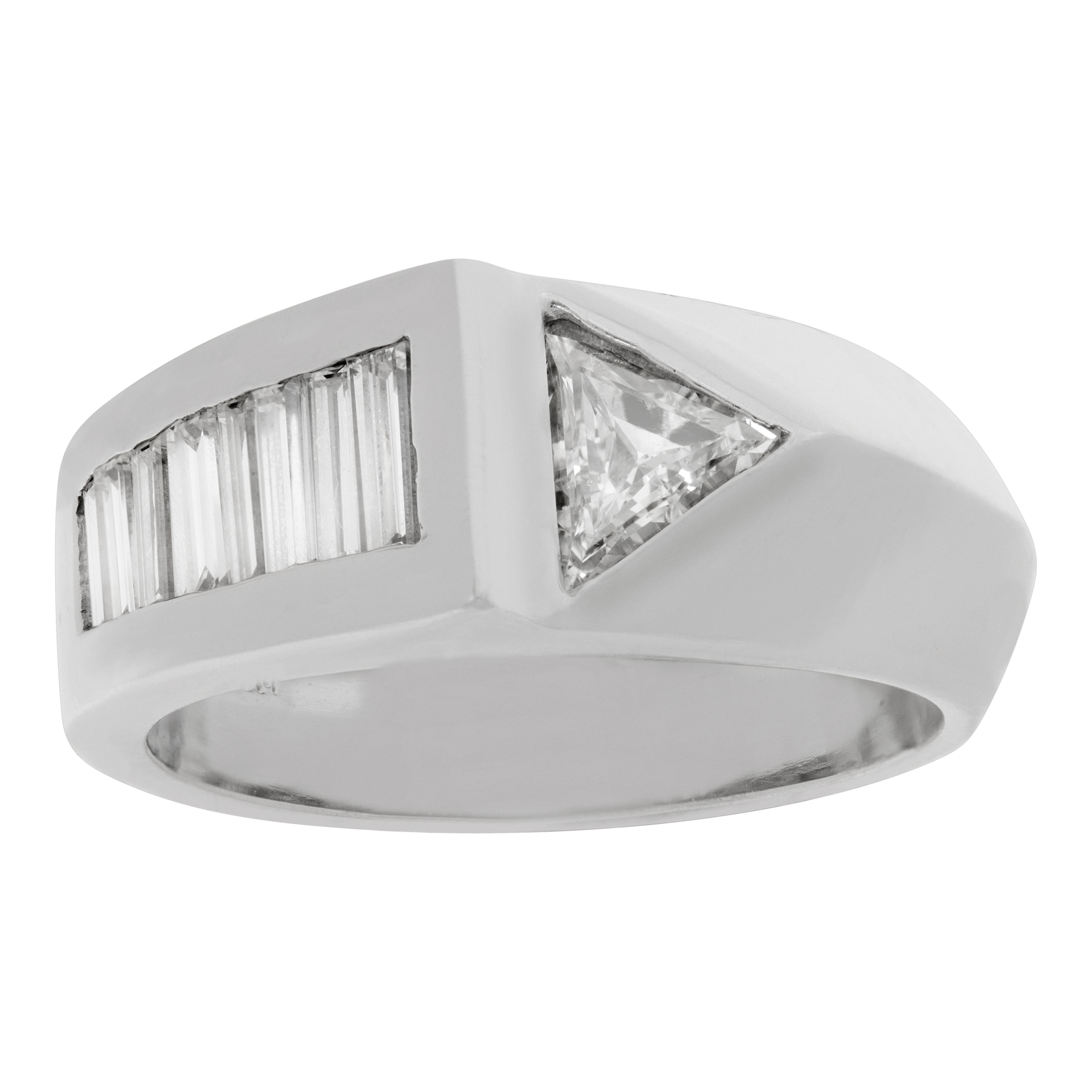 Platinum stepped ring with approx 2 cts in baguettes and trilliant cut diamonds image 1