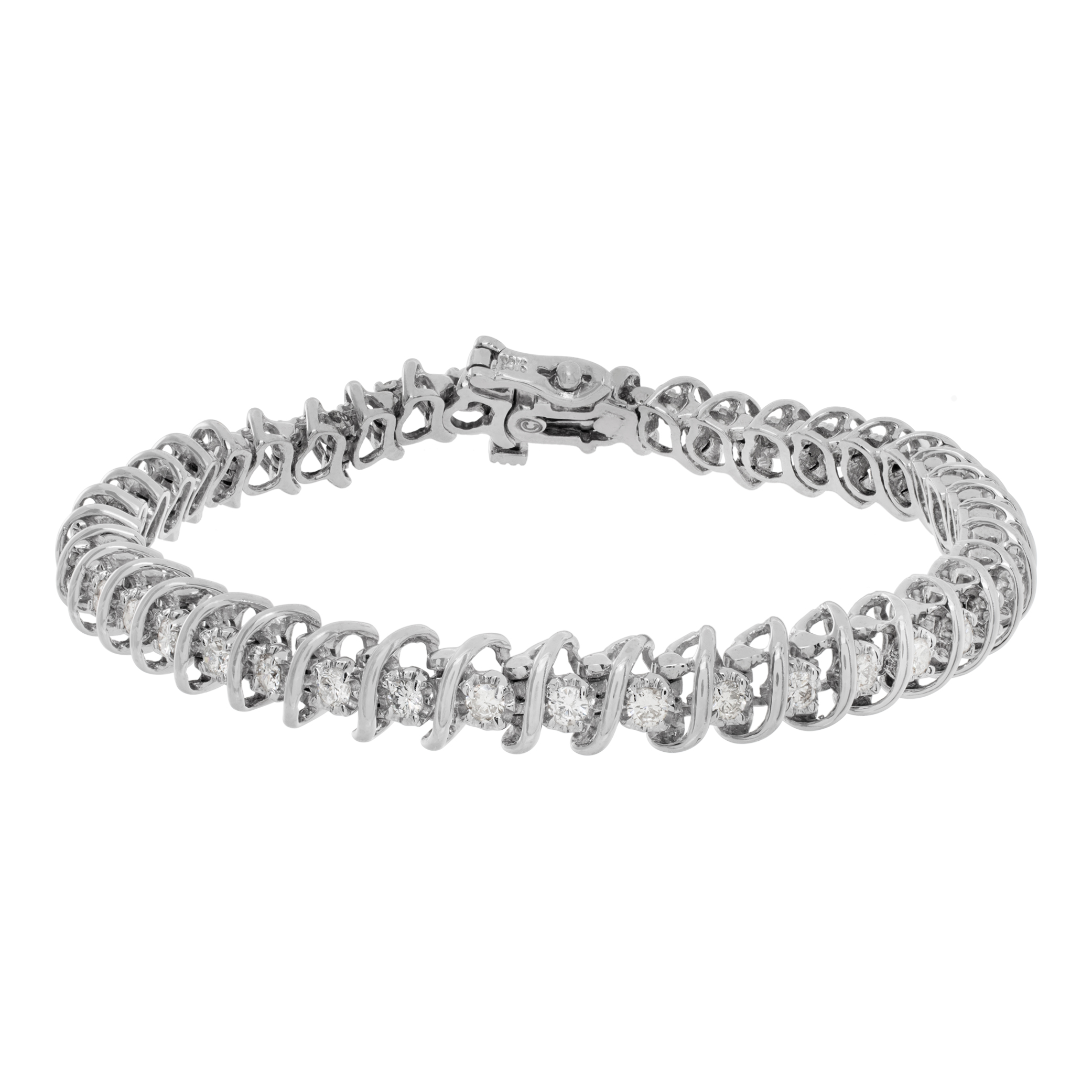 Diamond line bracelet in 14k white gold with approximately 2 carats in round diamonds H-I Color, SI2 Clarity. Length 7.25 inches. (Stones) image 1