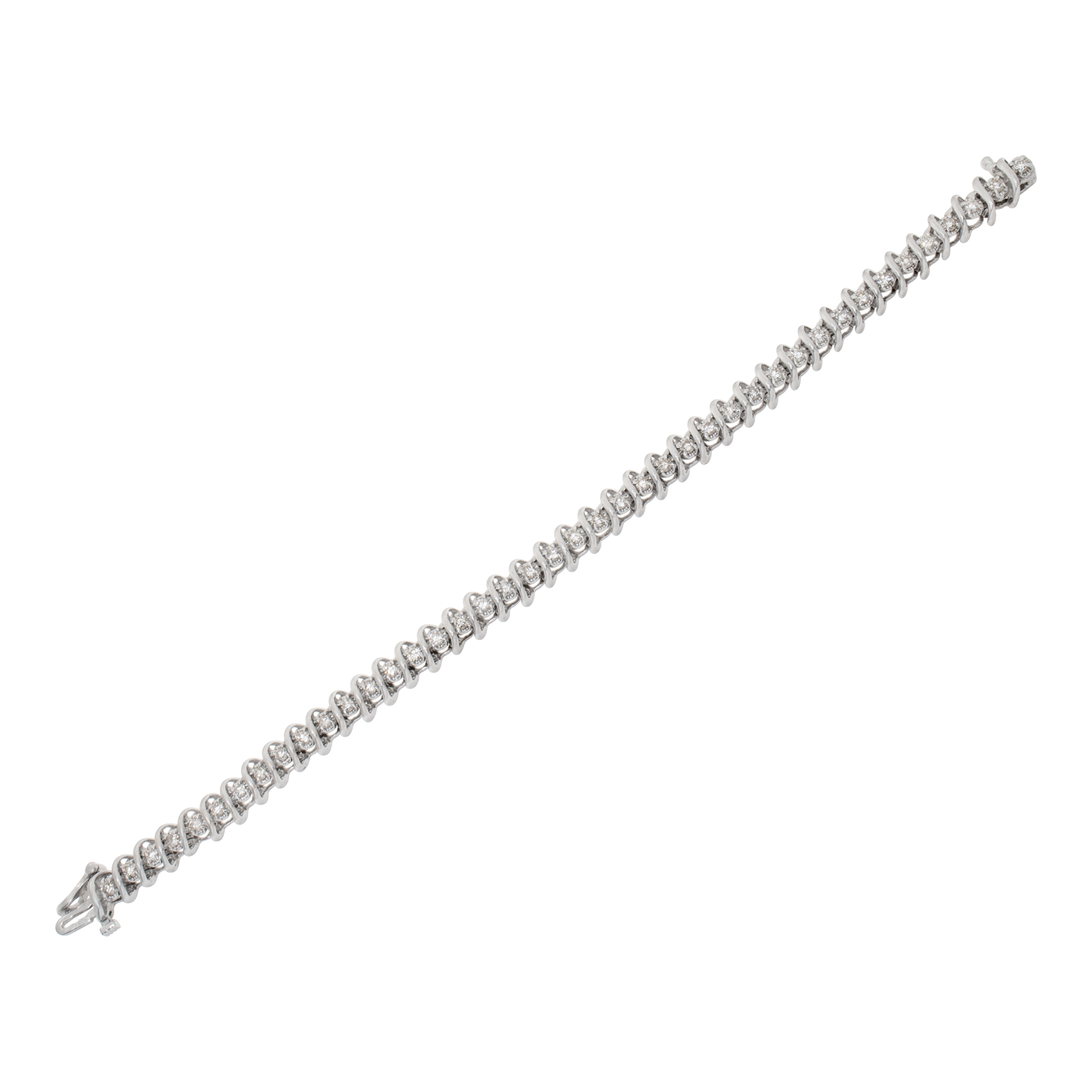 Diamond line bracelet in 14k white gold with approximately 2 carats in round diamonds H-I Color, SI2 Clarity. Length 7.25 inches. (Stones) image 2