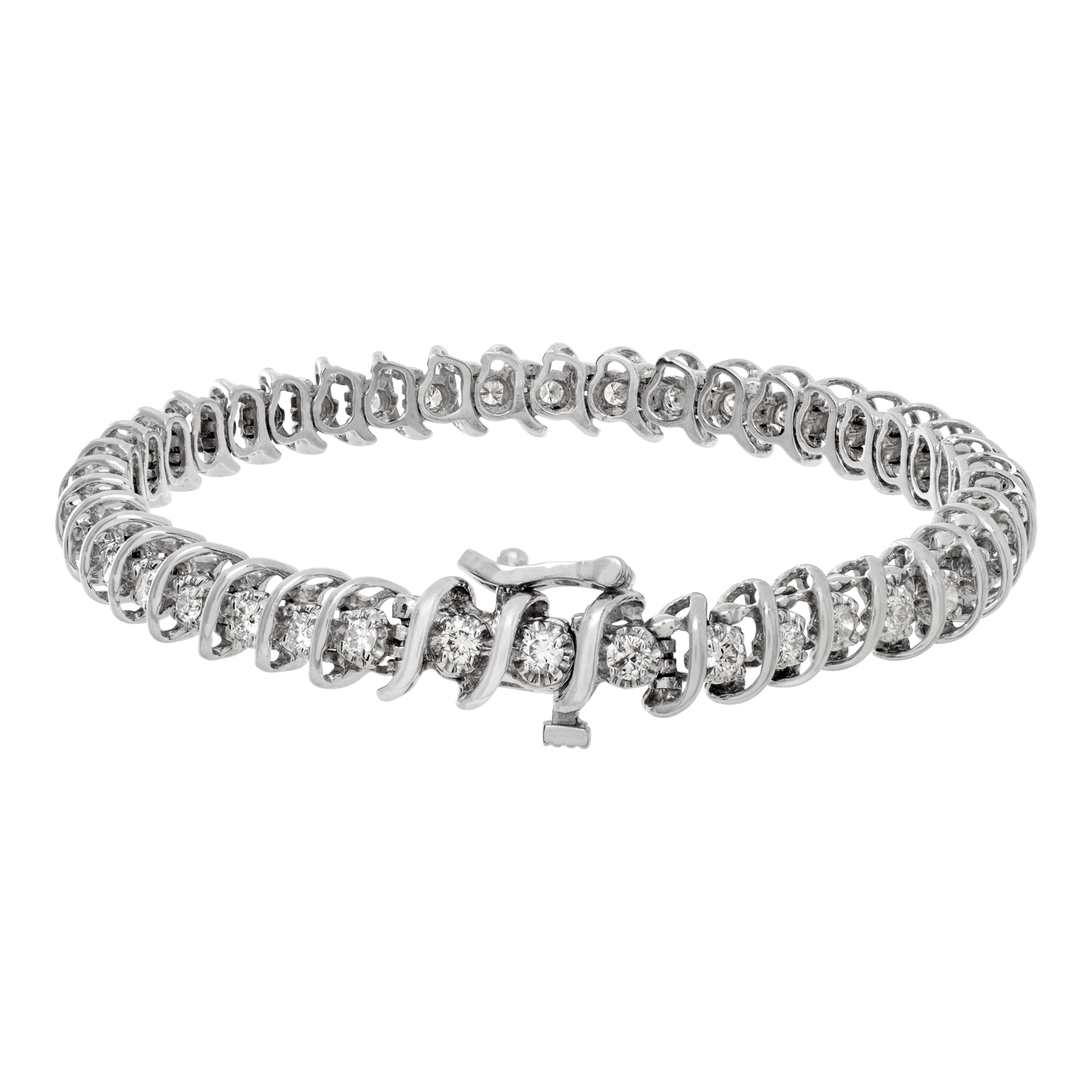 Diamond line bracelet in 14k white gold with approximately 2 carats in round diamonds H-I Color, SI2 Clarity. Length 7.25 inches. (Stones) image 3