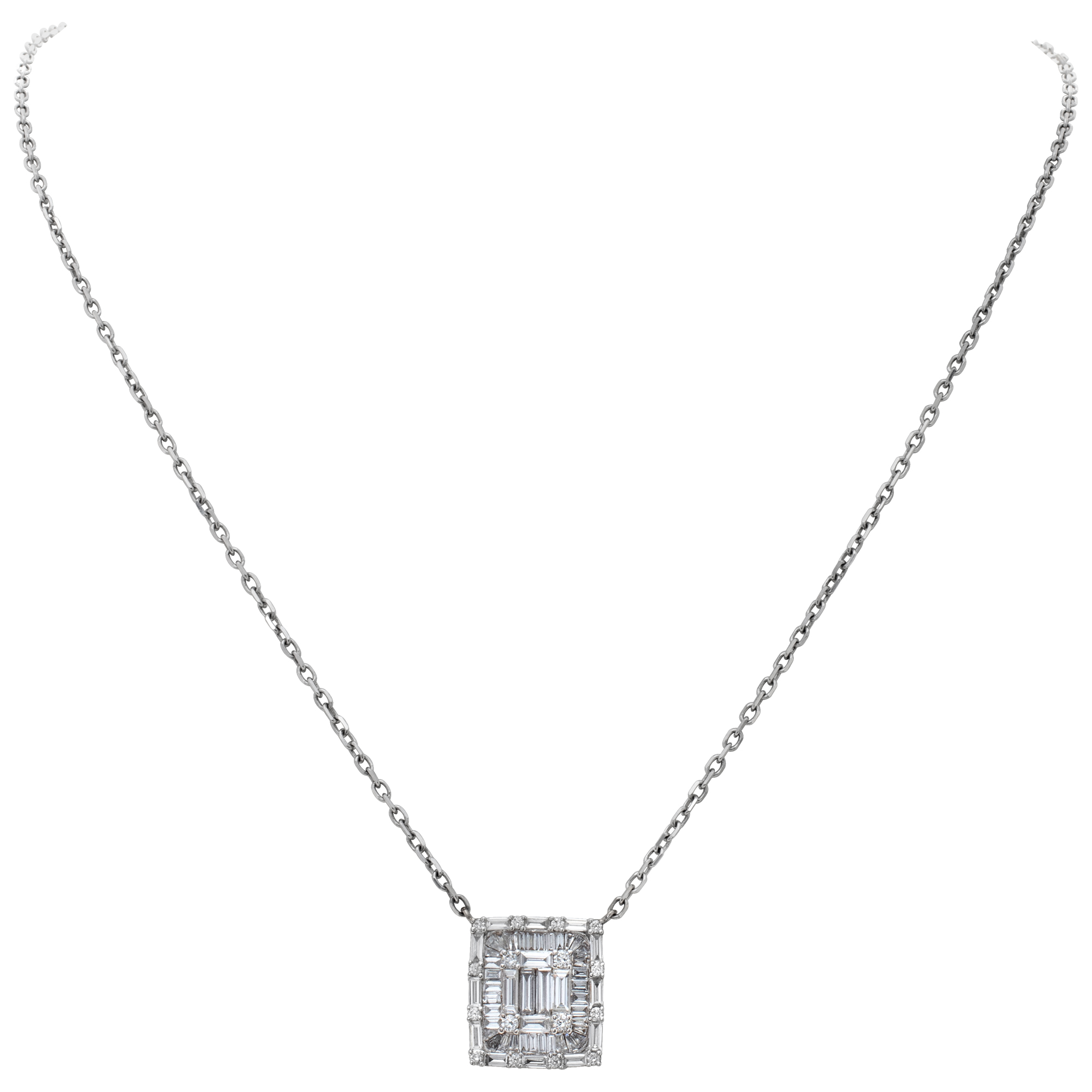 Illusion set diamond pendant necklace in 14k white gold (Stones)
