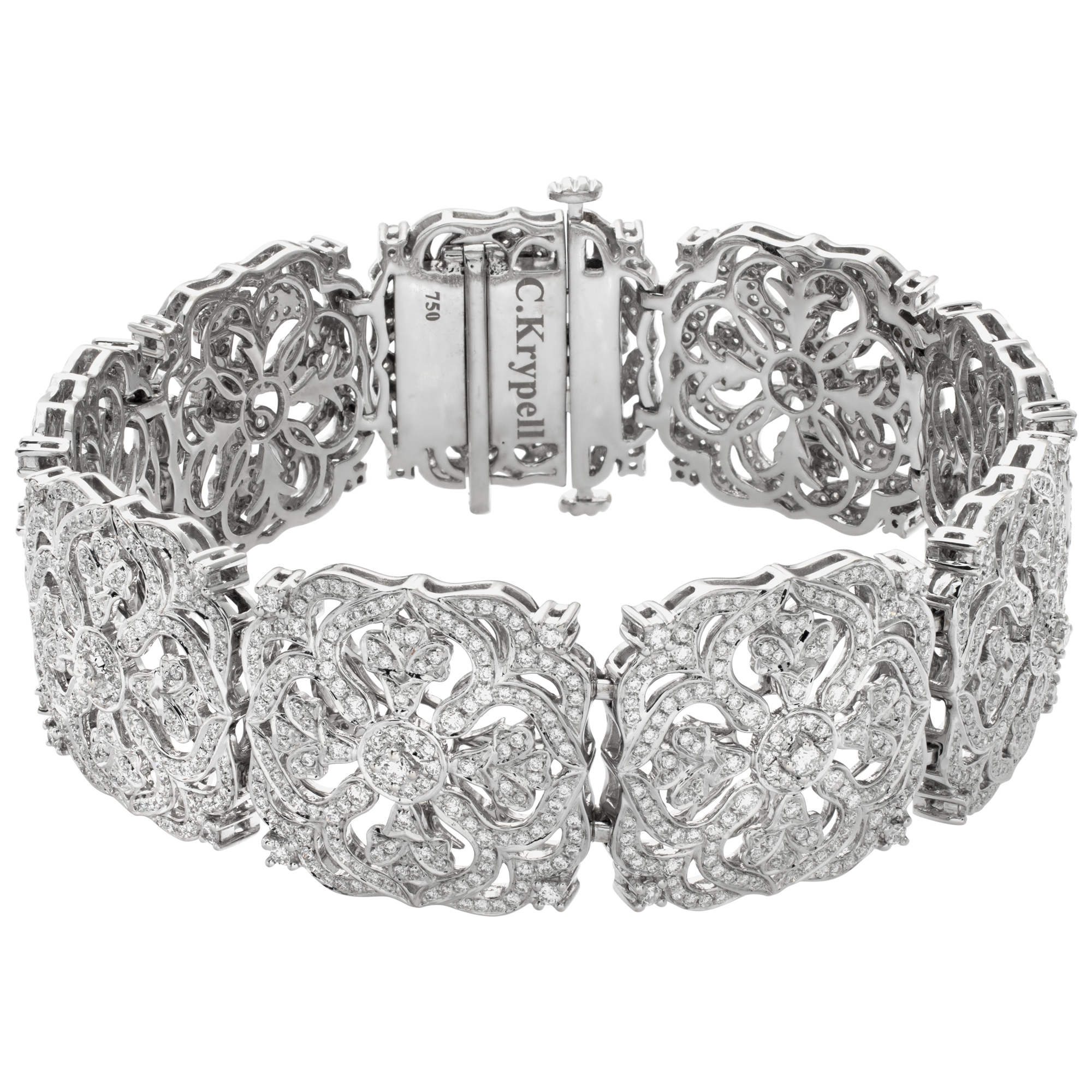 Charles Krypell diamond pave floral amulet bracelet in 18k white gold with approximately 9 carats in G-H, VS diamonds image 1