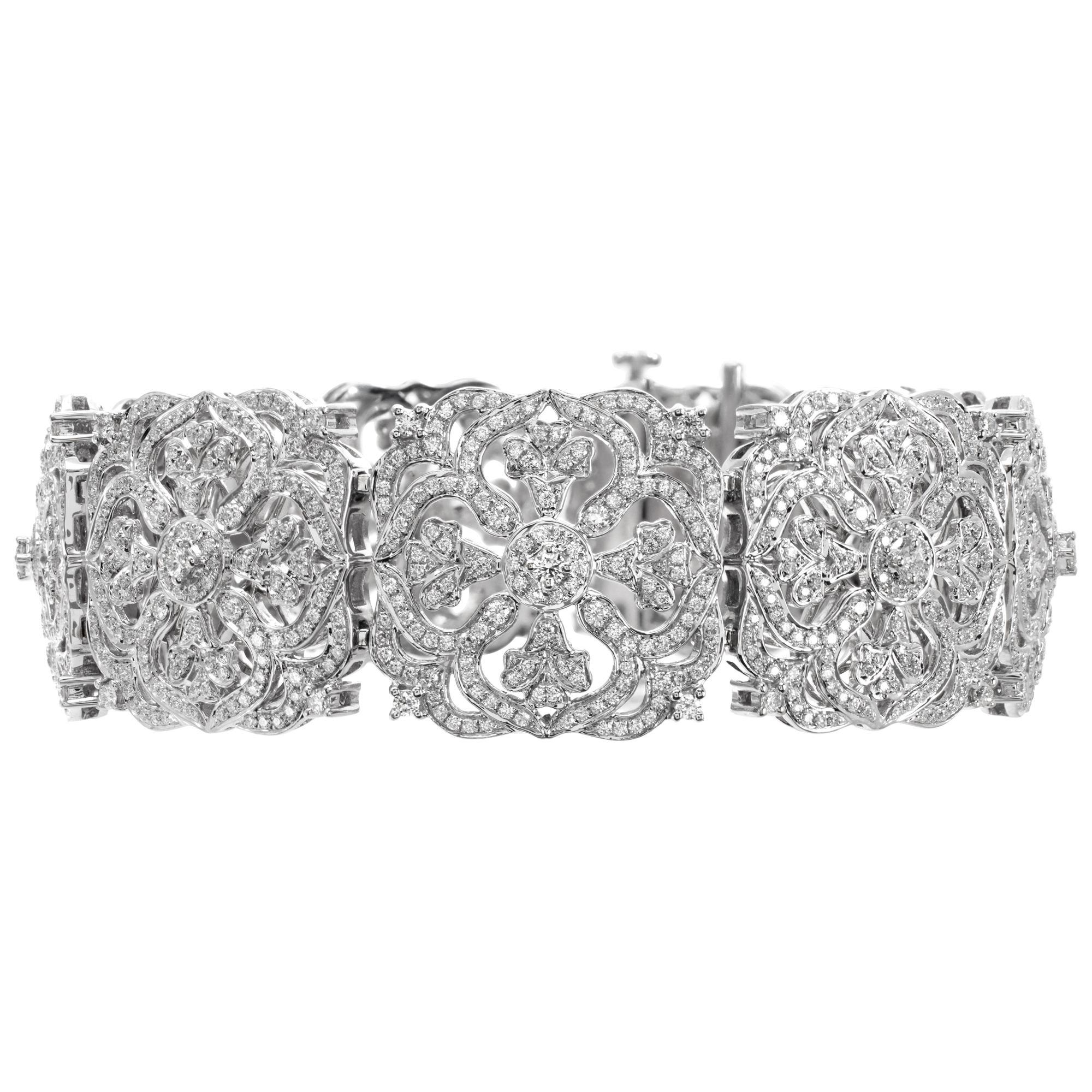 Charles Krypell diamond pave floral amulet bracelet in 18k white gold with approximately 9 carats in G-H, VS diamonds image 2