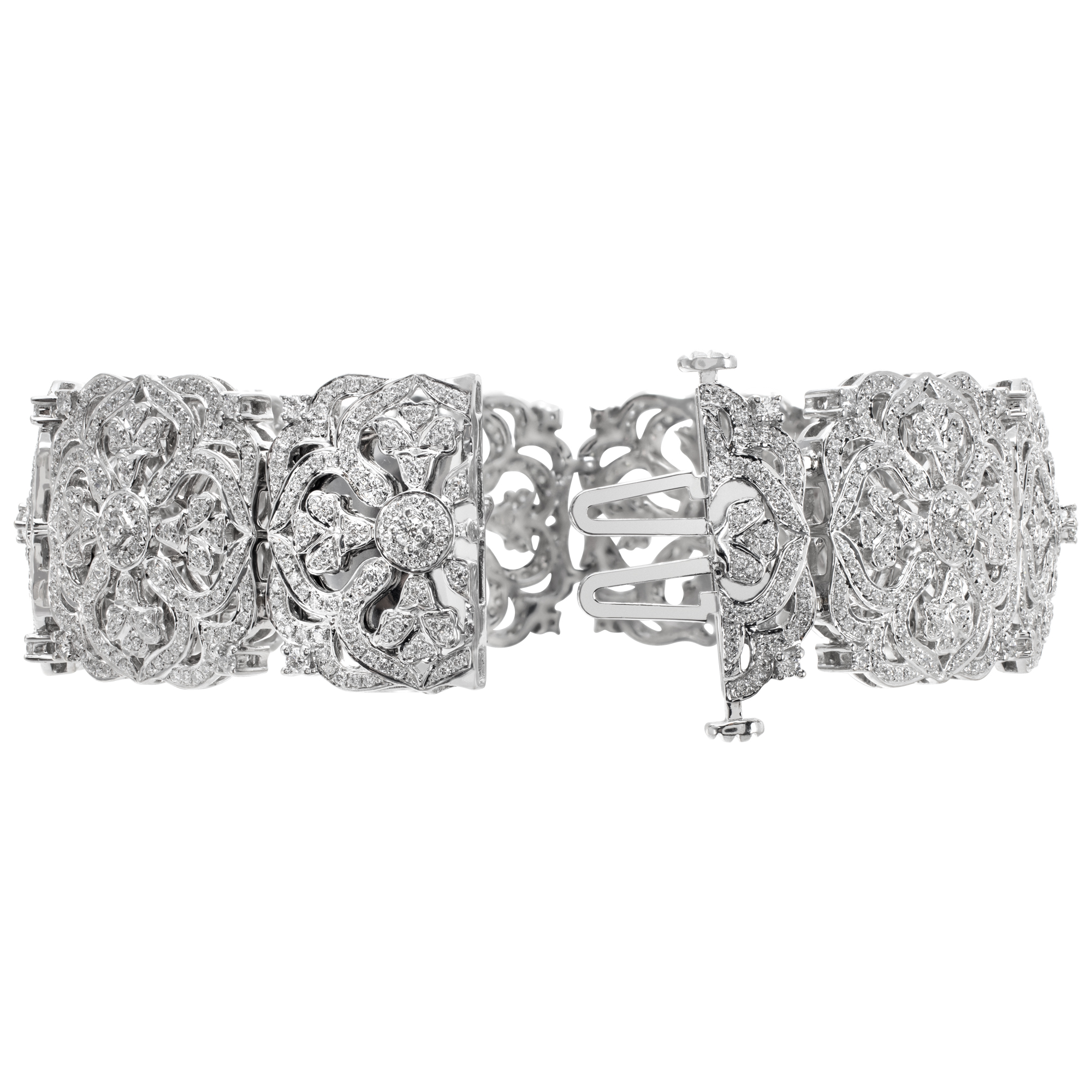 Charles Krypell diamond pave floral amulet bracelet in 18k white gold with approximately 9 carats in G-H, VS diamonds image 4