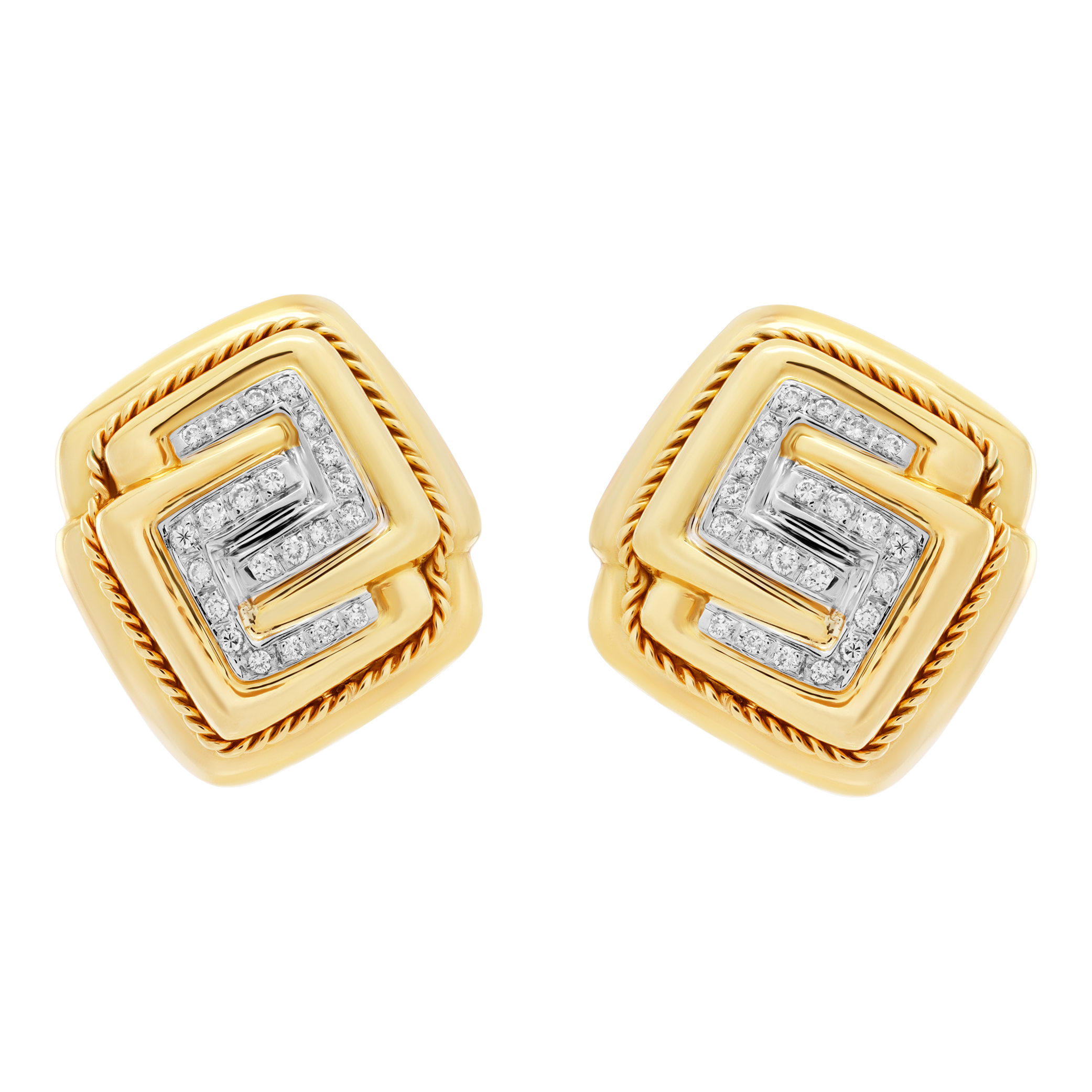 Made in Italy, diamonds earrings in 18K Yellow gold with post Omega clip (Stones) image 1