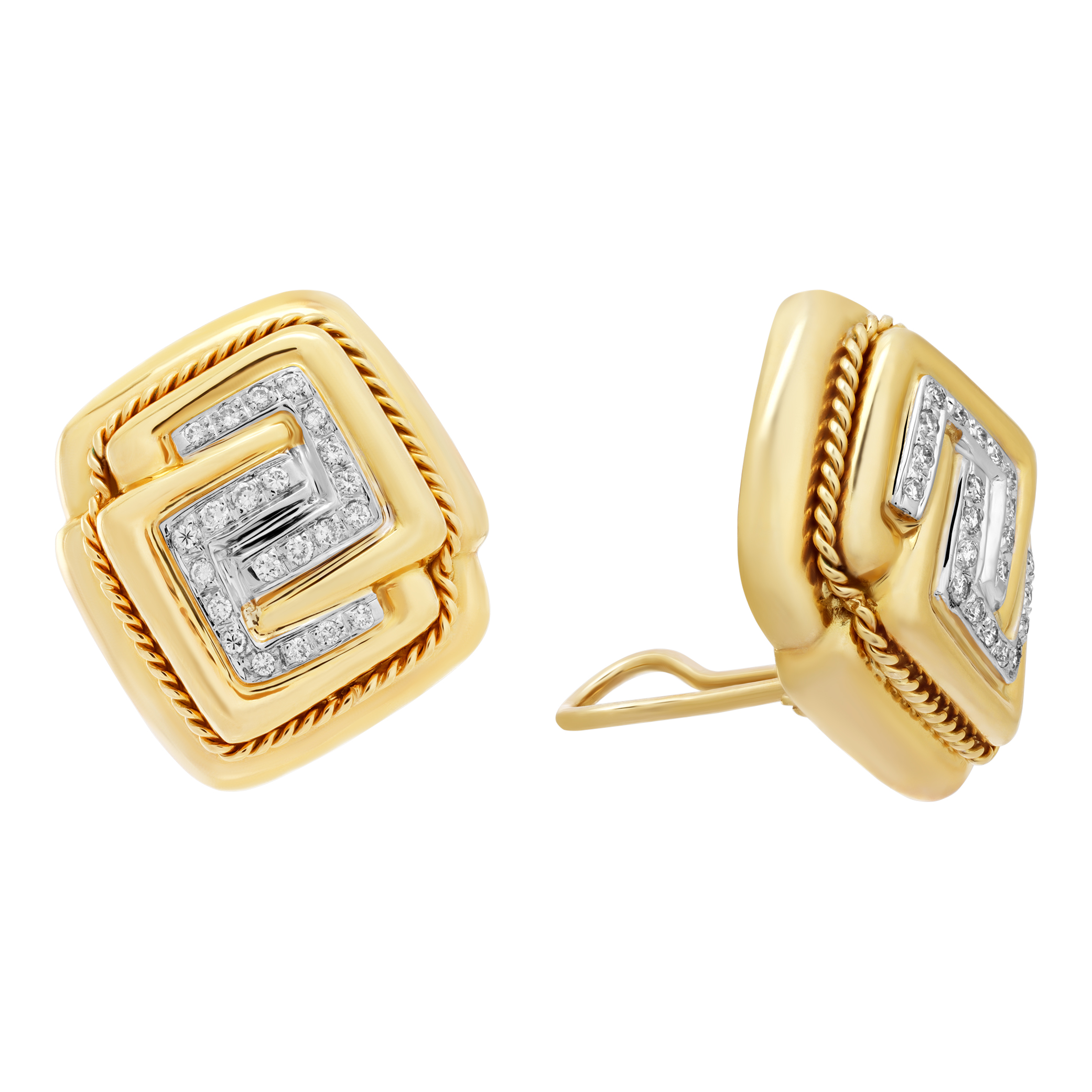 Made in Italy, diamonds earrings in 18K Yellow gold with post Omega clip (Stones) image 2