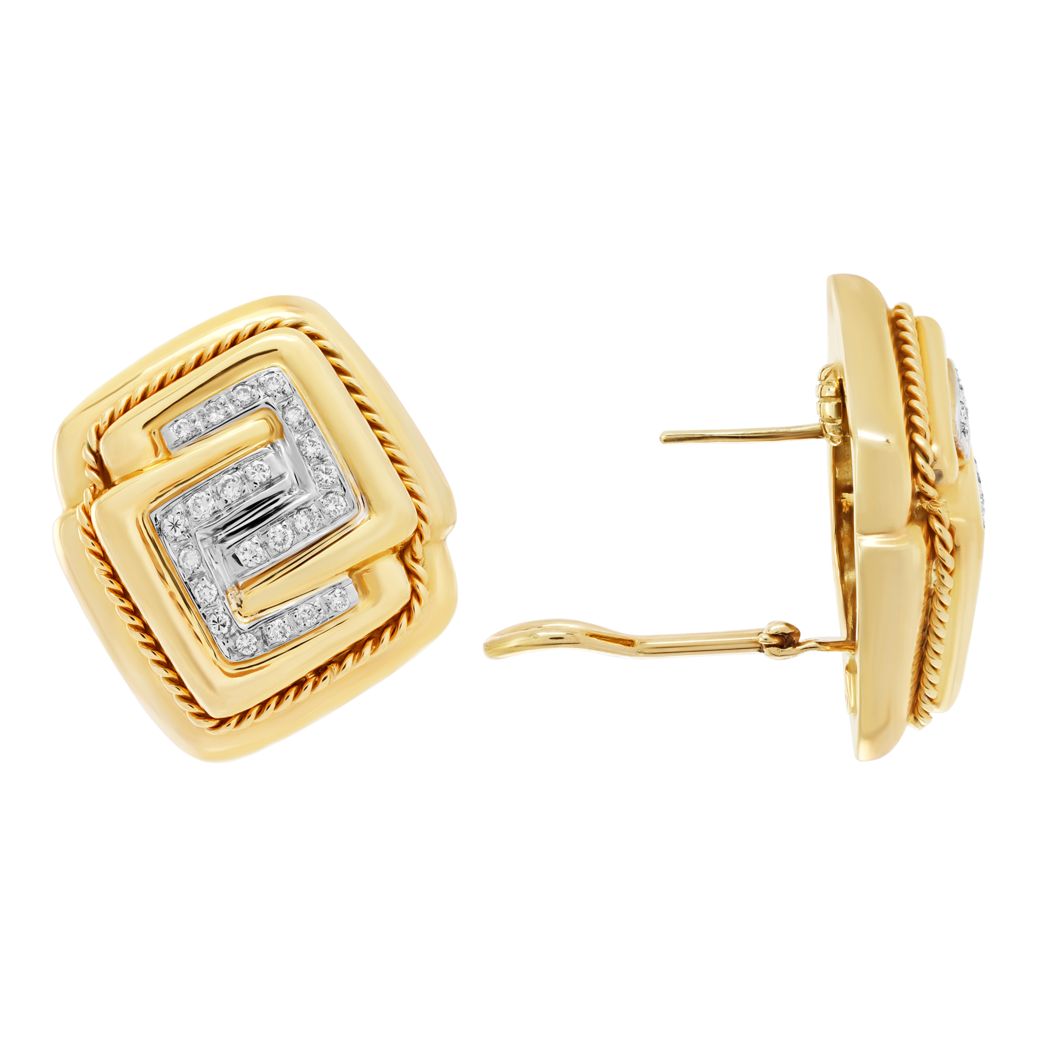 Made in Italy, diamonds earrings in 18K Yellow gold with post Omega clip (Stones) image 3