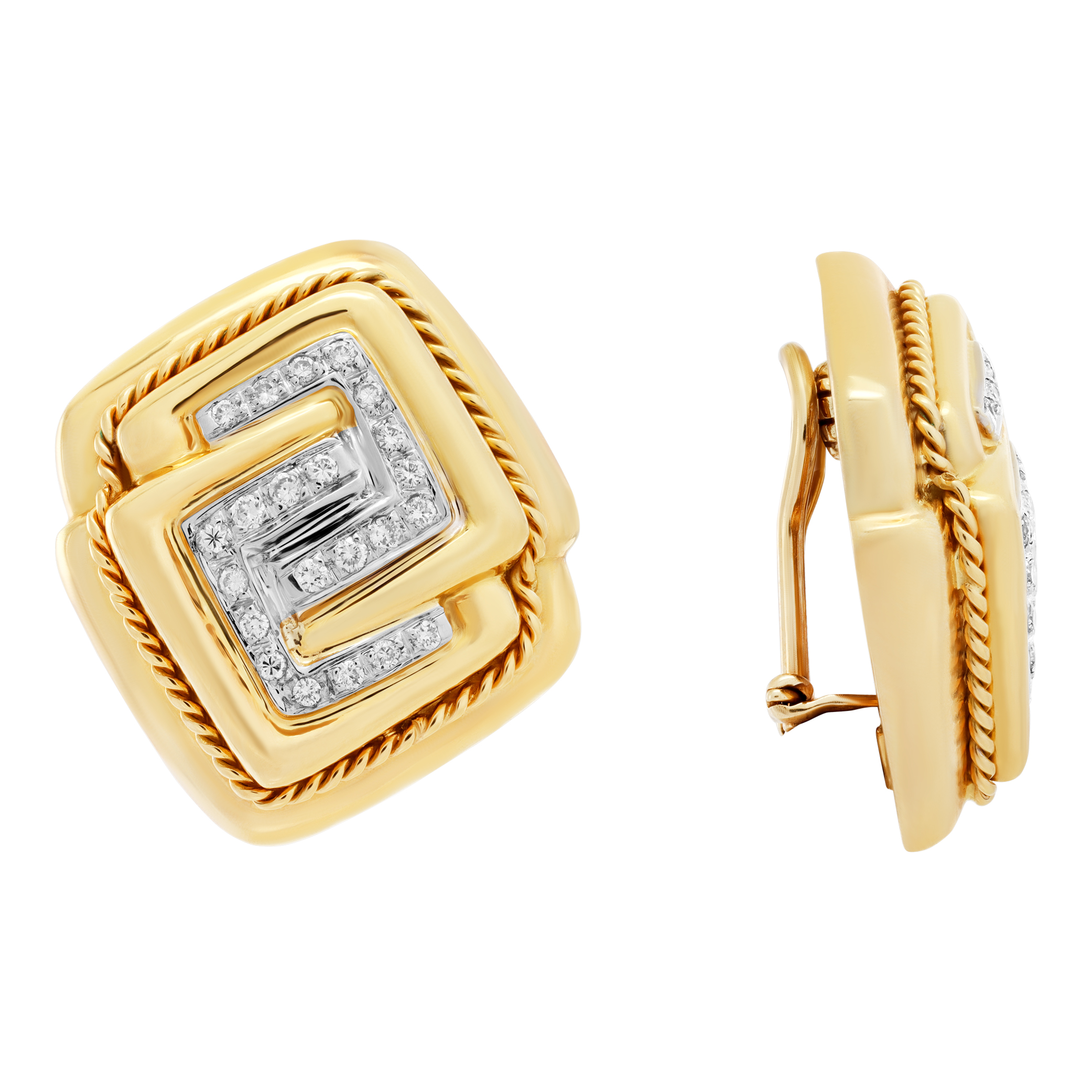 Made in Italy, diamonds earrings in 18K Yellow gold with post Omega clip (Stones) image 4