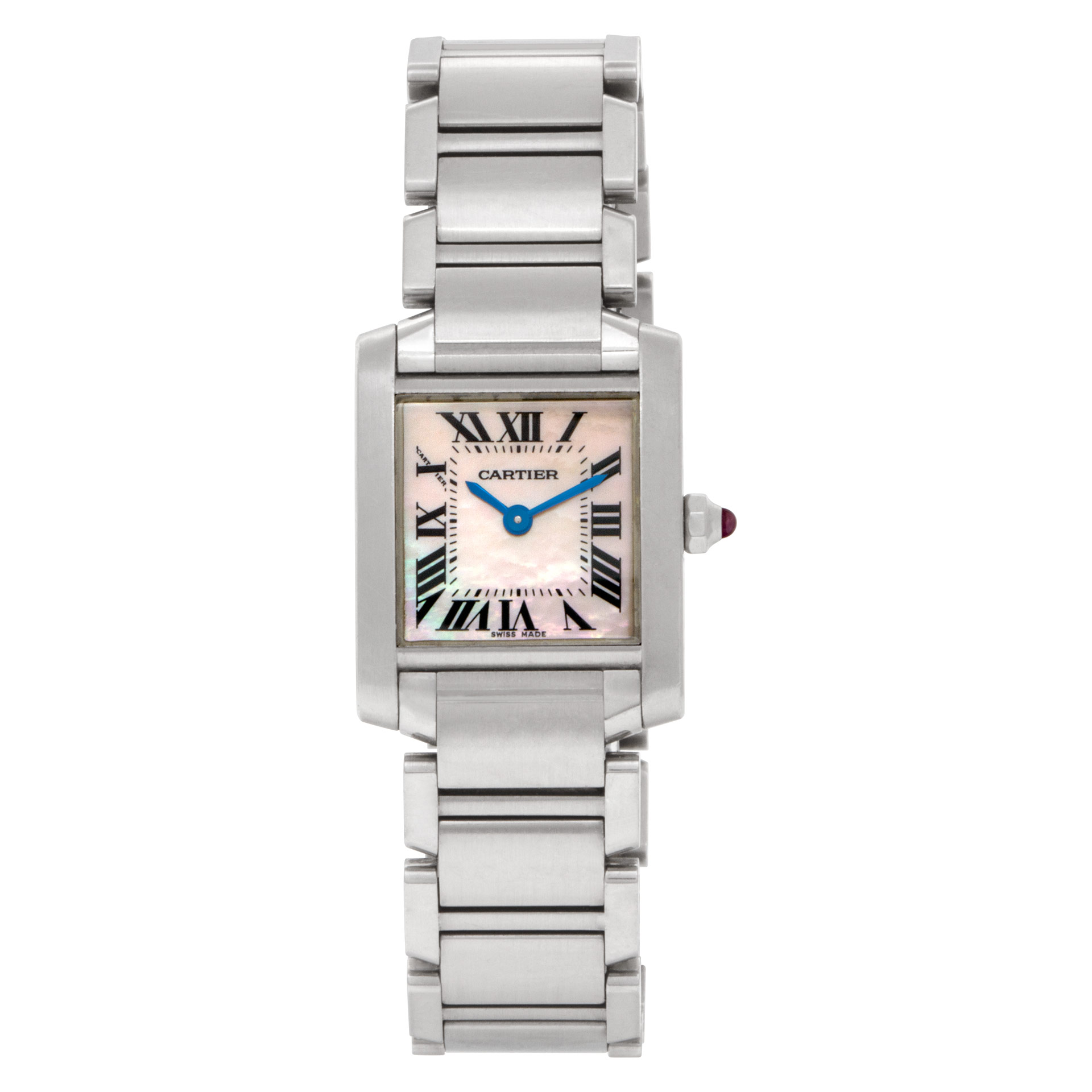 cartier tank francaise stainless steel & mother of pearl watch