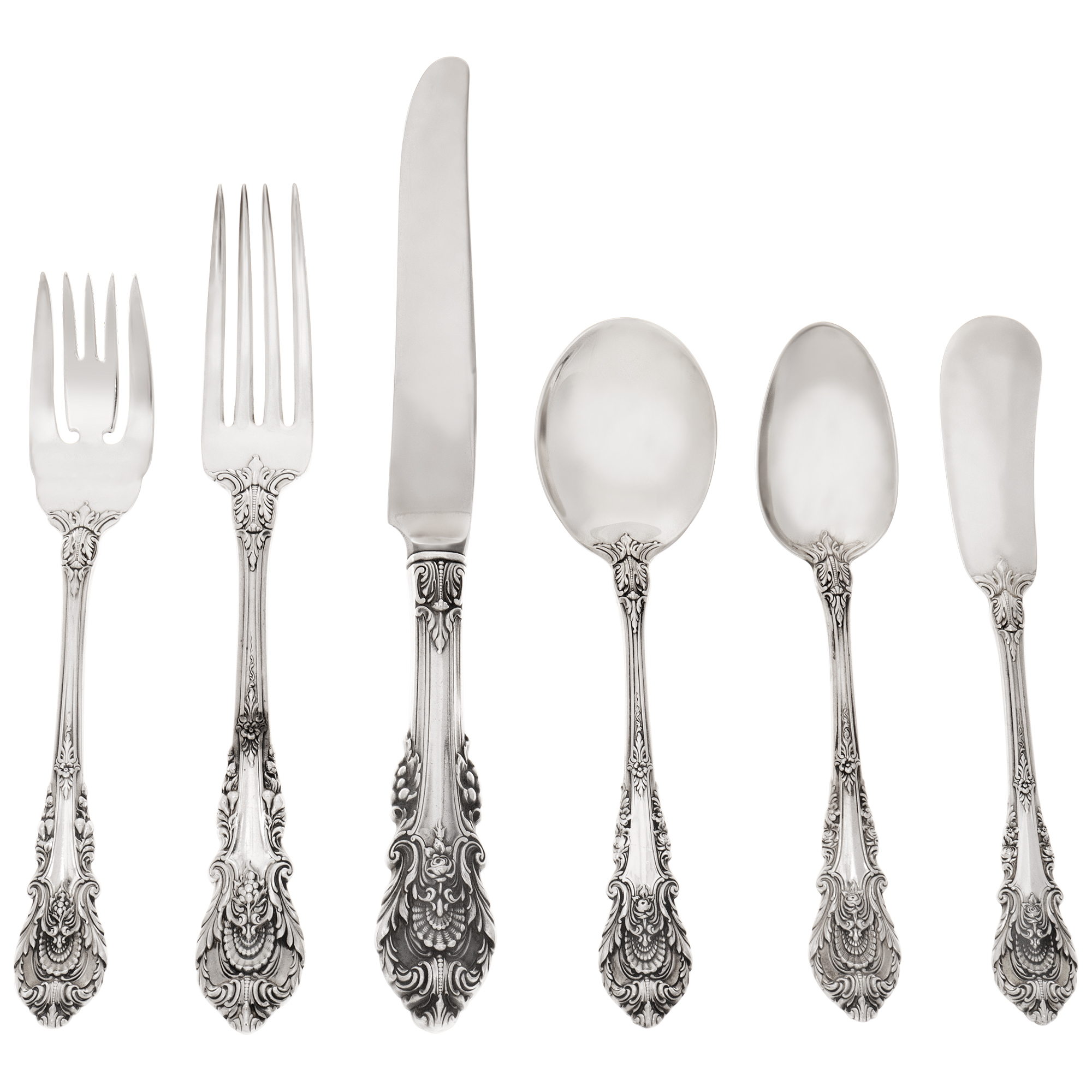 SIR CHRISTOPHER sterling silver flatware set patented in 1936 by Walla