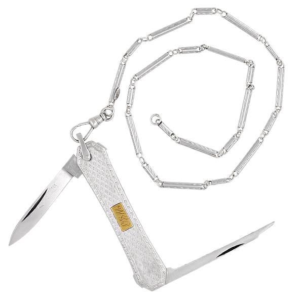 14k white gold knife with pocket watch chain.