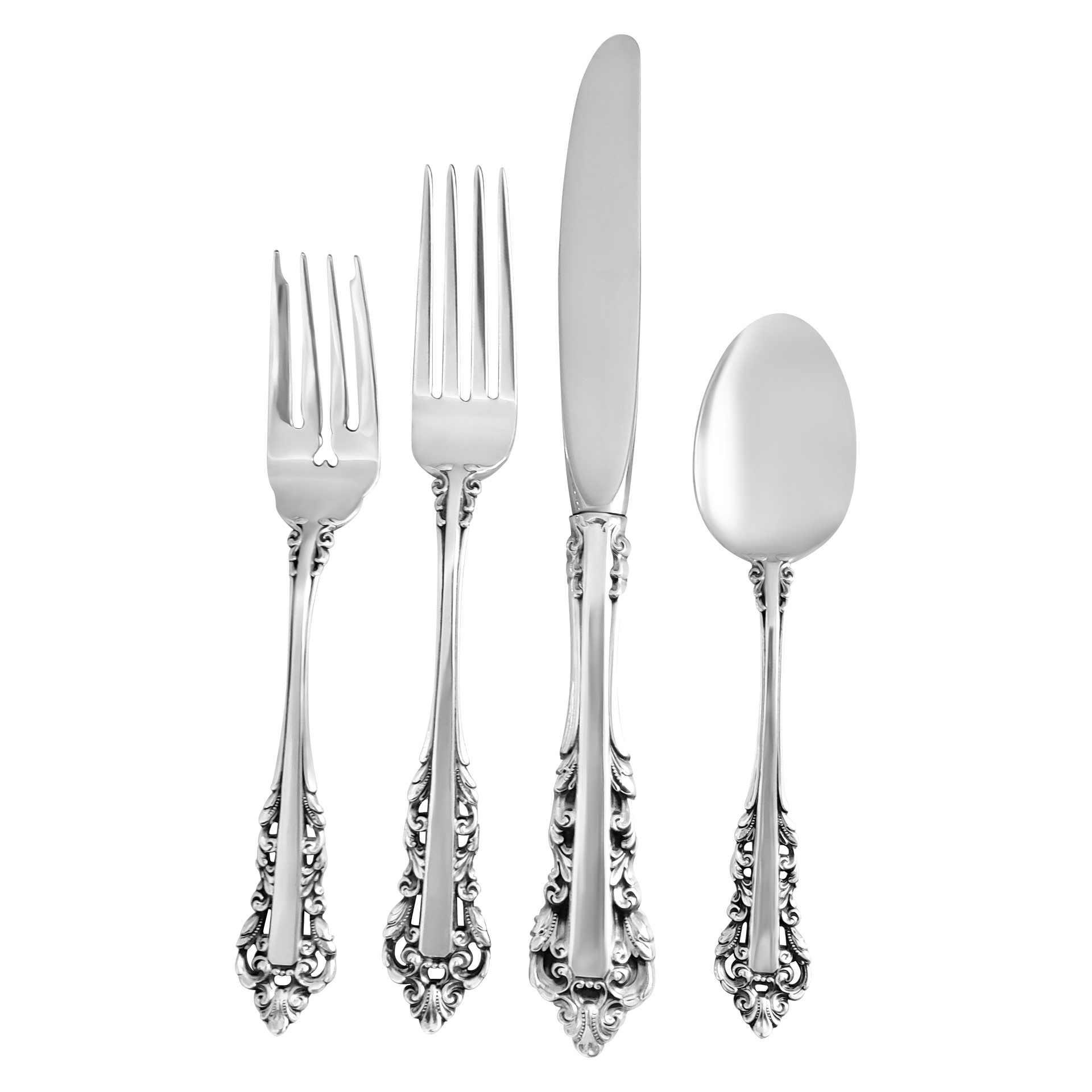 "MEDICI" Sterling Silver Flatware Set by Gorham, patented in 1971- 4 place setting for 12 (some are 16) with 2 seving pieces. Over 2000 in sterling silver.