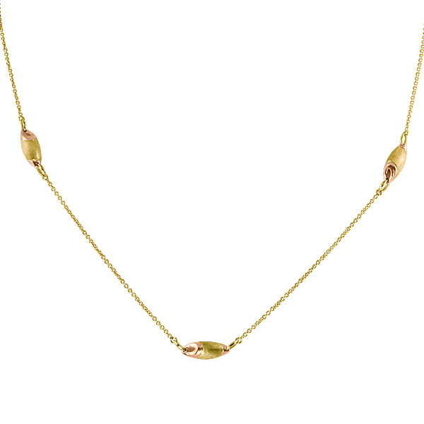 Chimento necklace in 18k yellow gold with brushed stations & pink gold accents