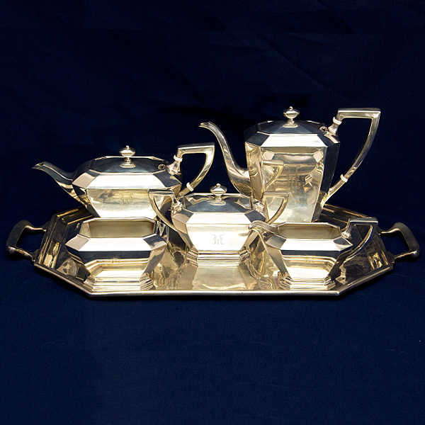 Gorgeous Gorham Sterling Silver Fairfax Tea Set 5 piece plus silver plate tray