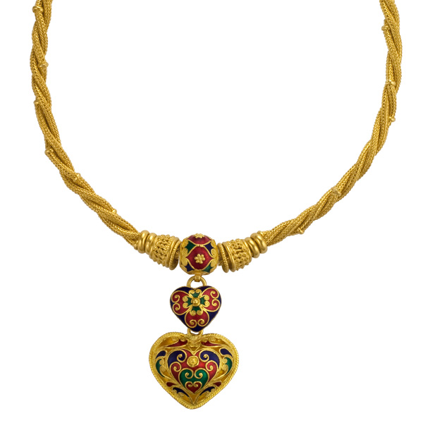 Colorful & Rich enamel heart necklace made of 3 ounces of 99.9% pure gold!