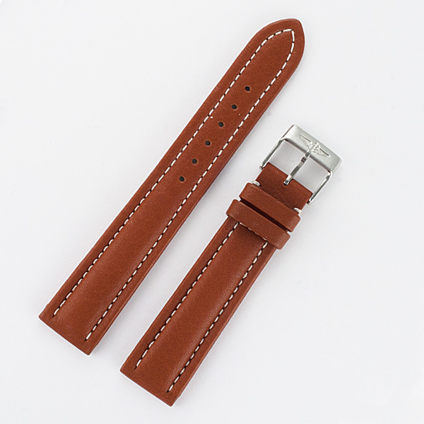 Breitling brown calf skin strap with white stiching and stainless steel buckle (18x16)