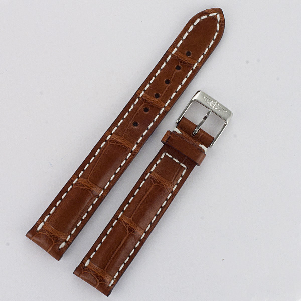 Breitling brown alligator strap with white stiching and stainless steel buckle (15x14)