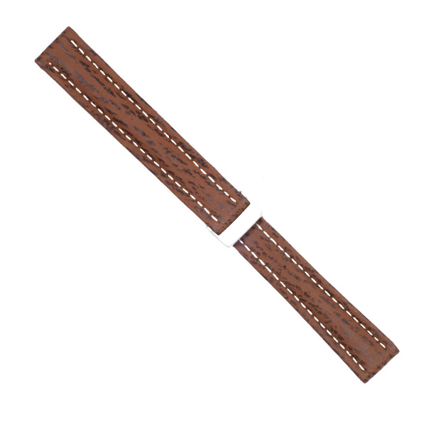 Breitling Brown Shark Skin Strap With White Stiching and Deployant Buckle (15x14)
