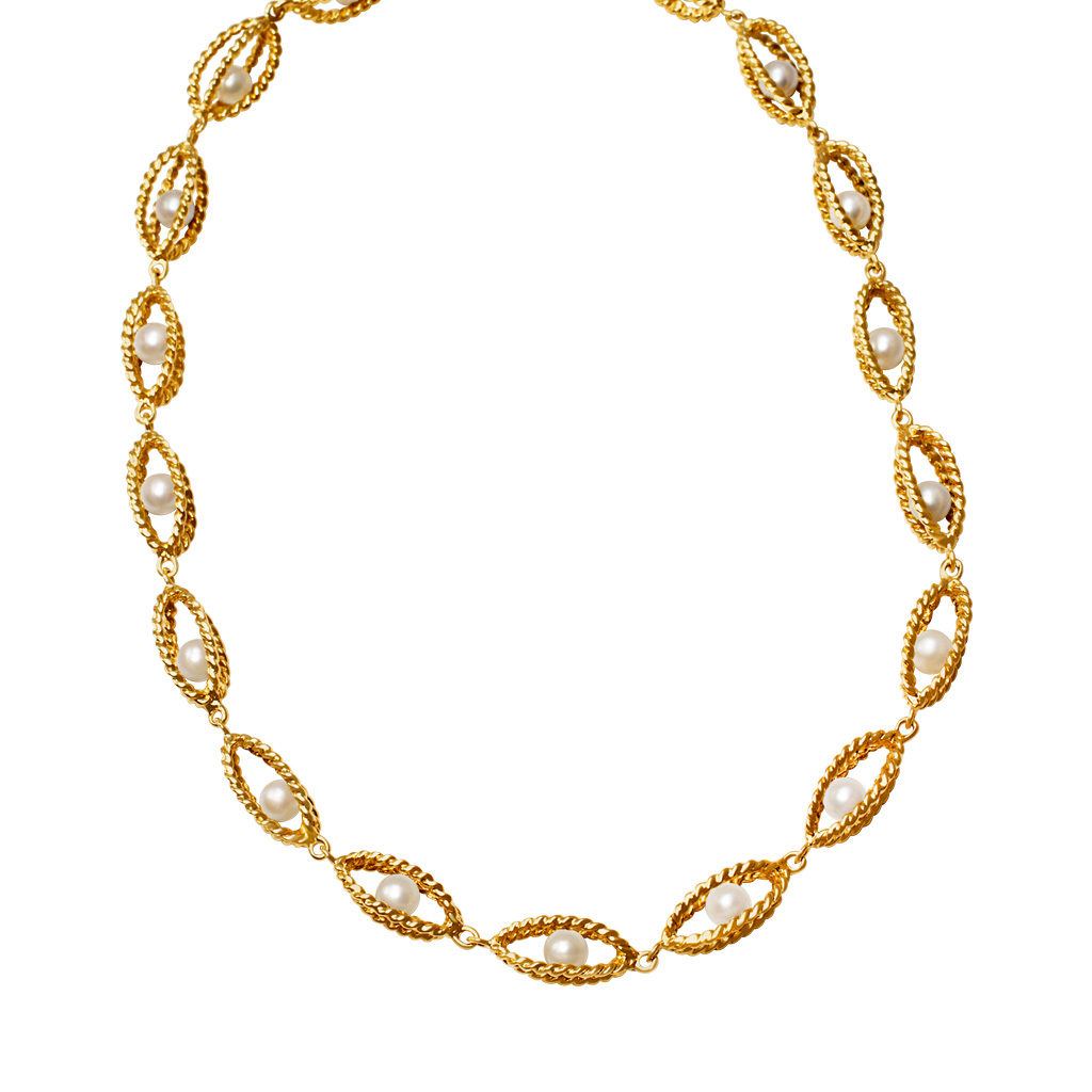 Twisted gold and floating cultered pearl necklace in 14k.
