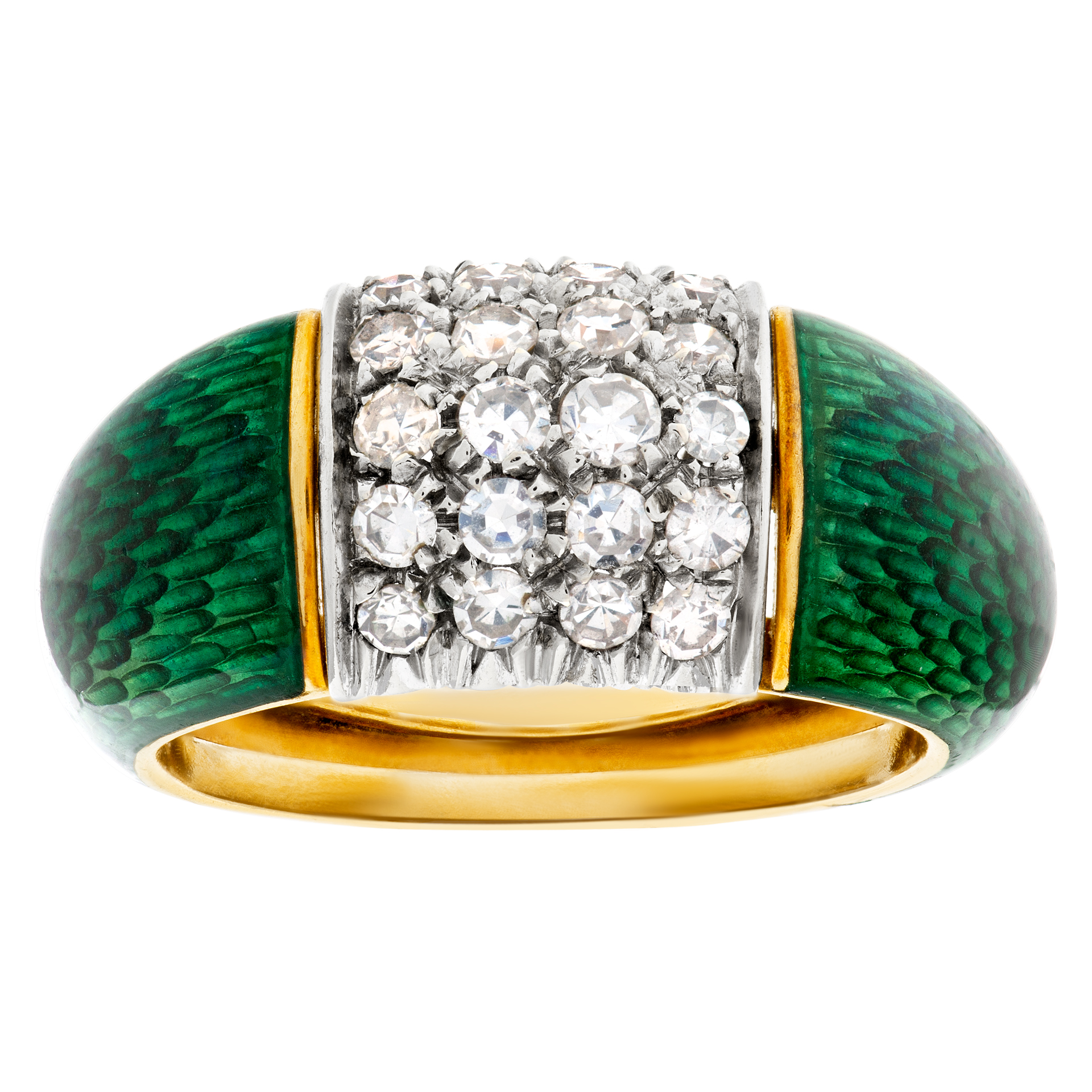 Enamel ring In 18k with pave diamonds. Size 4.5