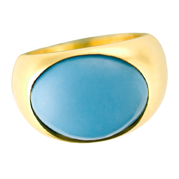 Cabachon Tourquoise ring in 18k yellow gold. Size 5.75