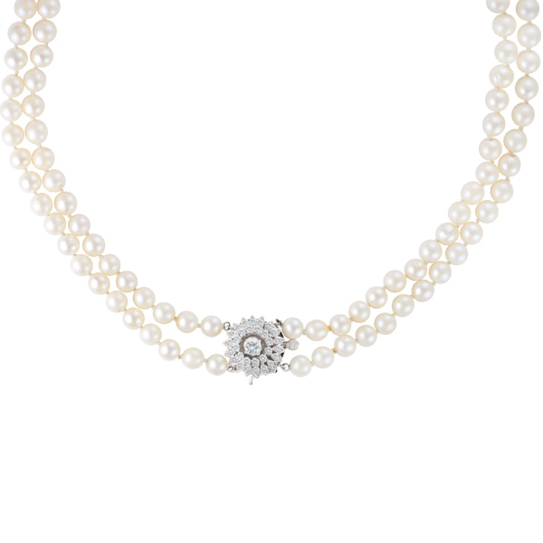 Double strand pearl necklace with 14k wg clasp