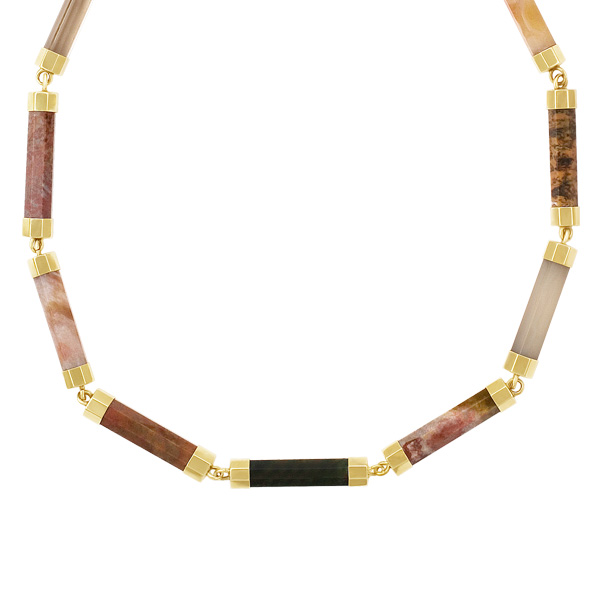 Hematite & agate bar link necklace in 14k