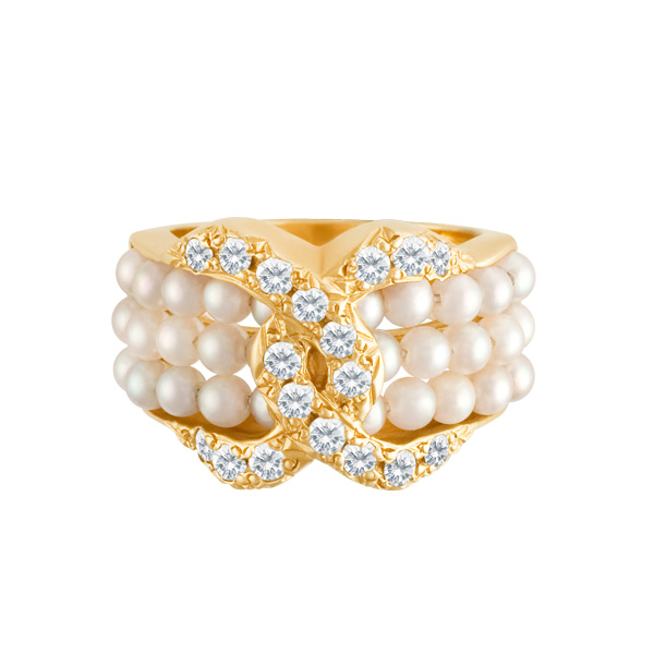 Seed pearl & diamond ring in 14k