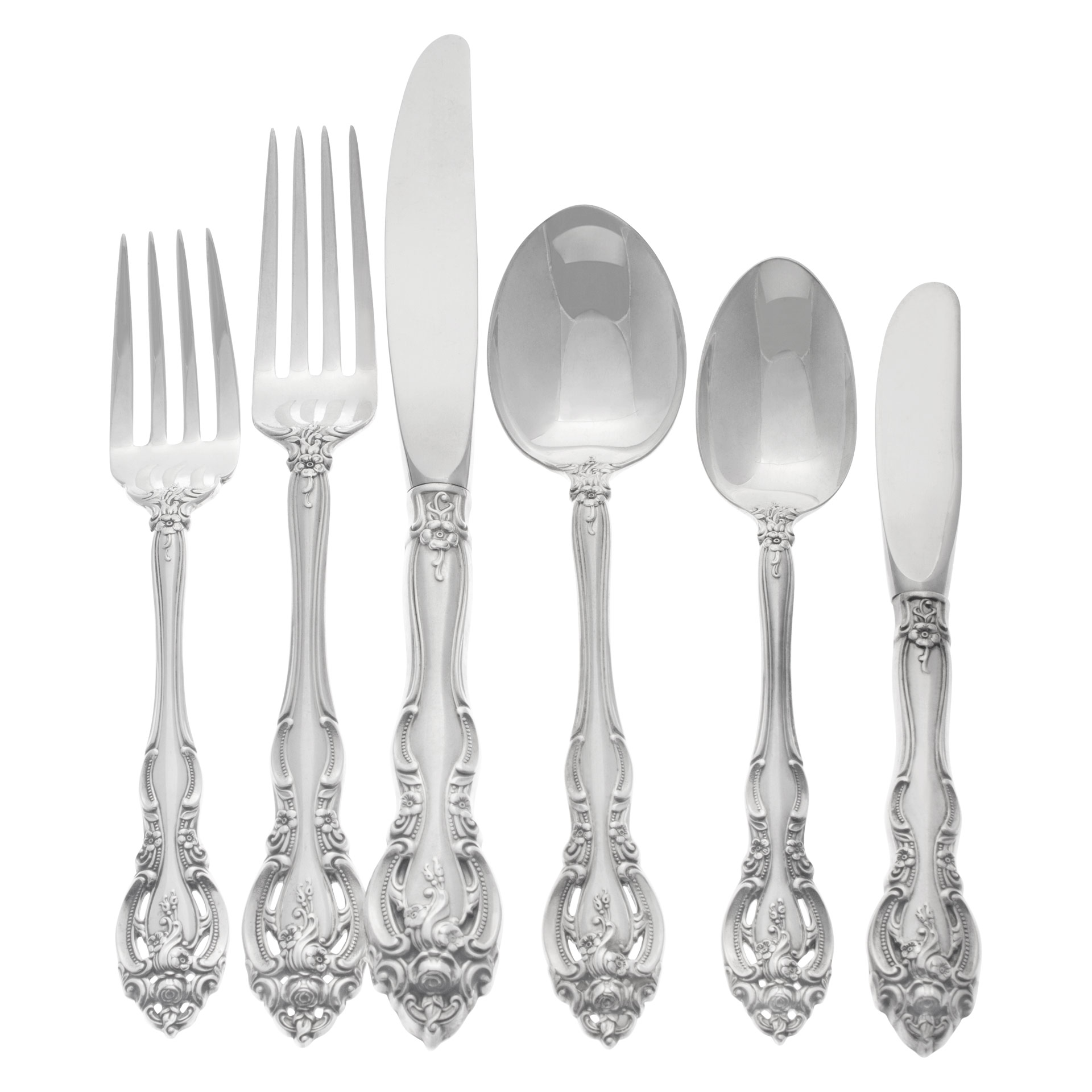 "LA SCALA" complete Sterling Silver Flatware Set, Ptd in 1964 by Gorham- 10 Place Set for 12 +11 Serving Pieces. Over 3800 sterling silver.
