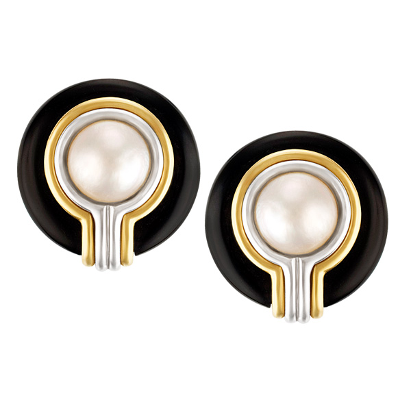 Pearl & Onyx Earrings In 14k