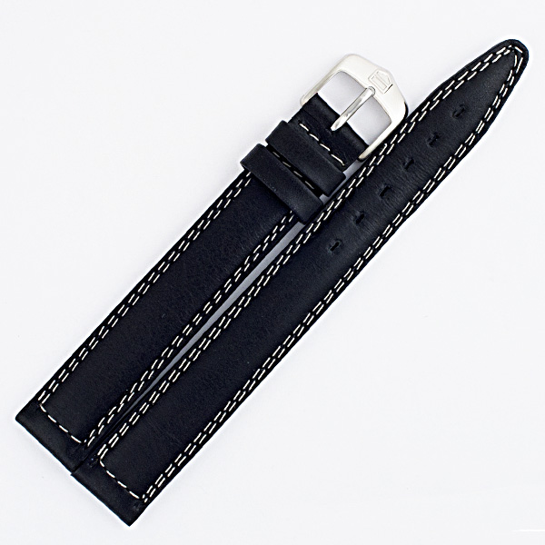 Tag Heuer black leather strap with white stitching & buckle (15x14)