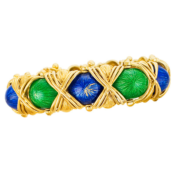 Green & Blue Enamel Bracelet In 14k