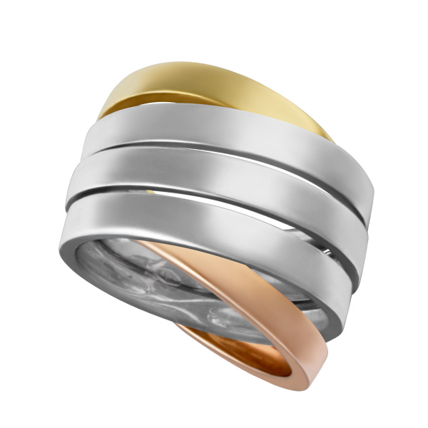 Wide band in 18k yellow white & rose gold
