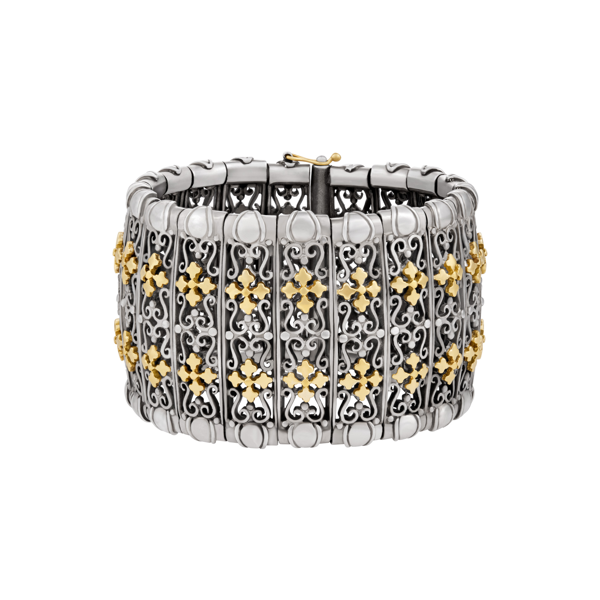 Konstantino Linked Cuff Bangle In Sterling Silver With 18k Gold
