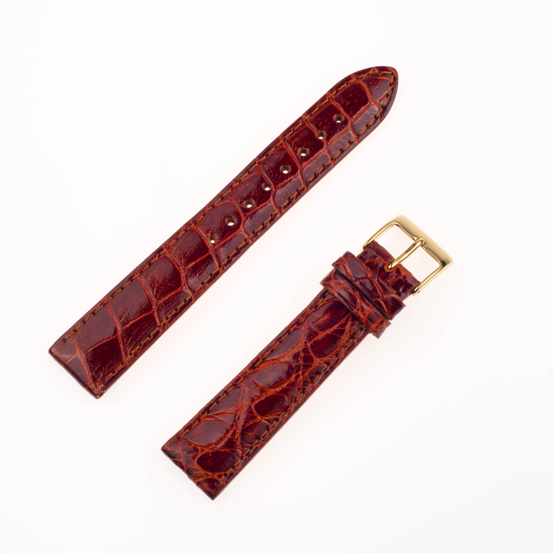 Shiny brown alligator strap (18x16) with tang buckle