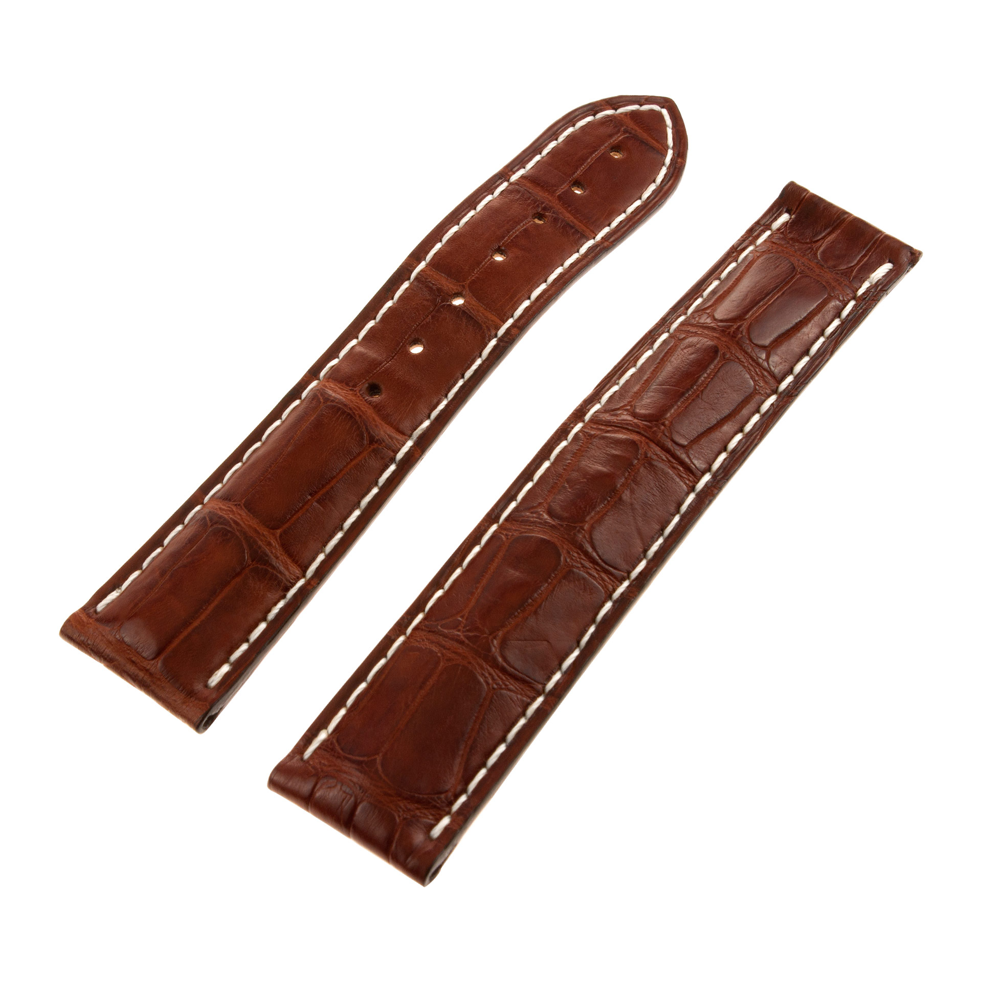 Omega brown alligator with white stitching for deployment buckle (98000079) (21 x 18)