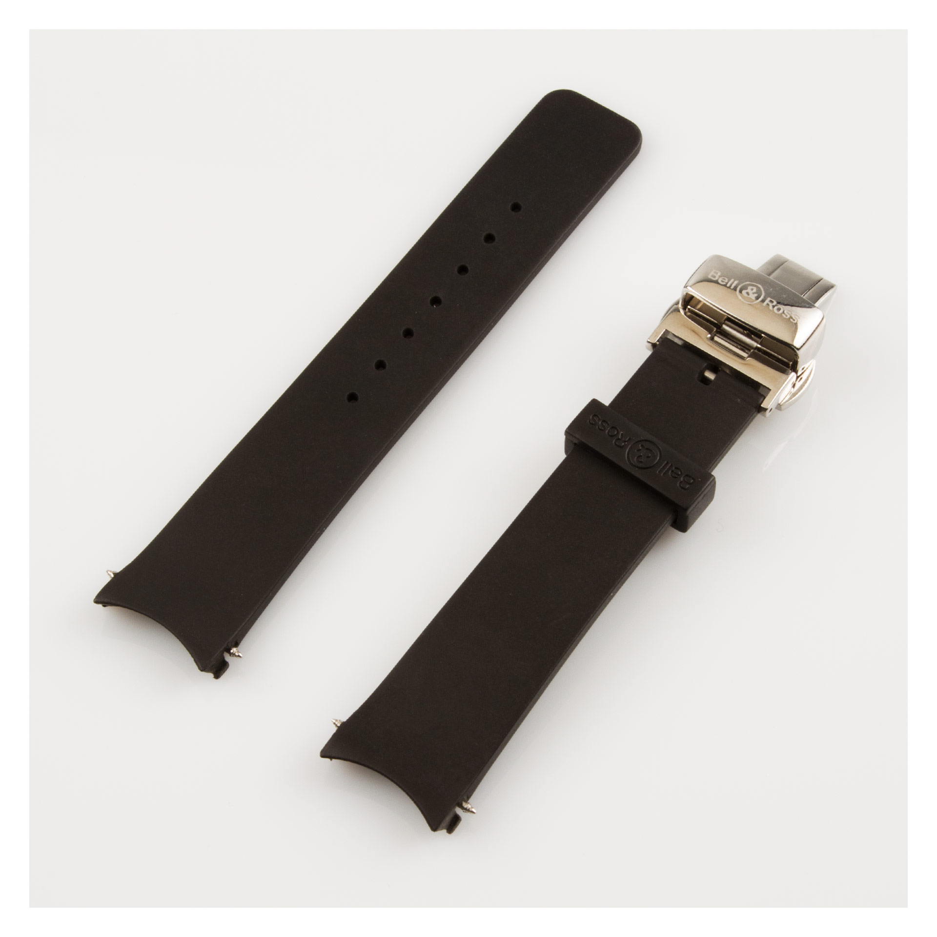 Bell & Ross black smooth rubber band with stainless steel deployant clasp (20 x 18)