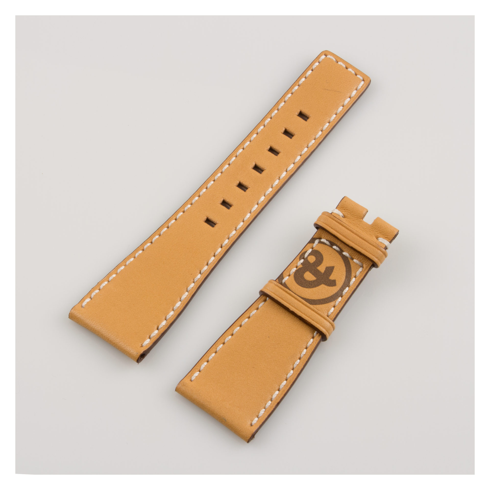 Bell & Ross camel / tan calfskin strap with contrast stitch & logo (24x18)