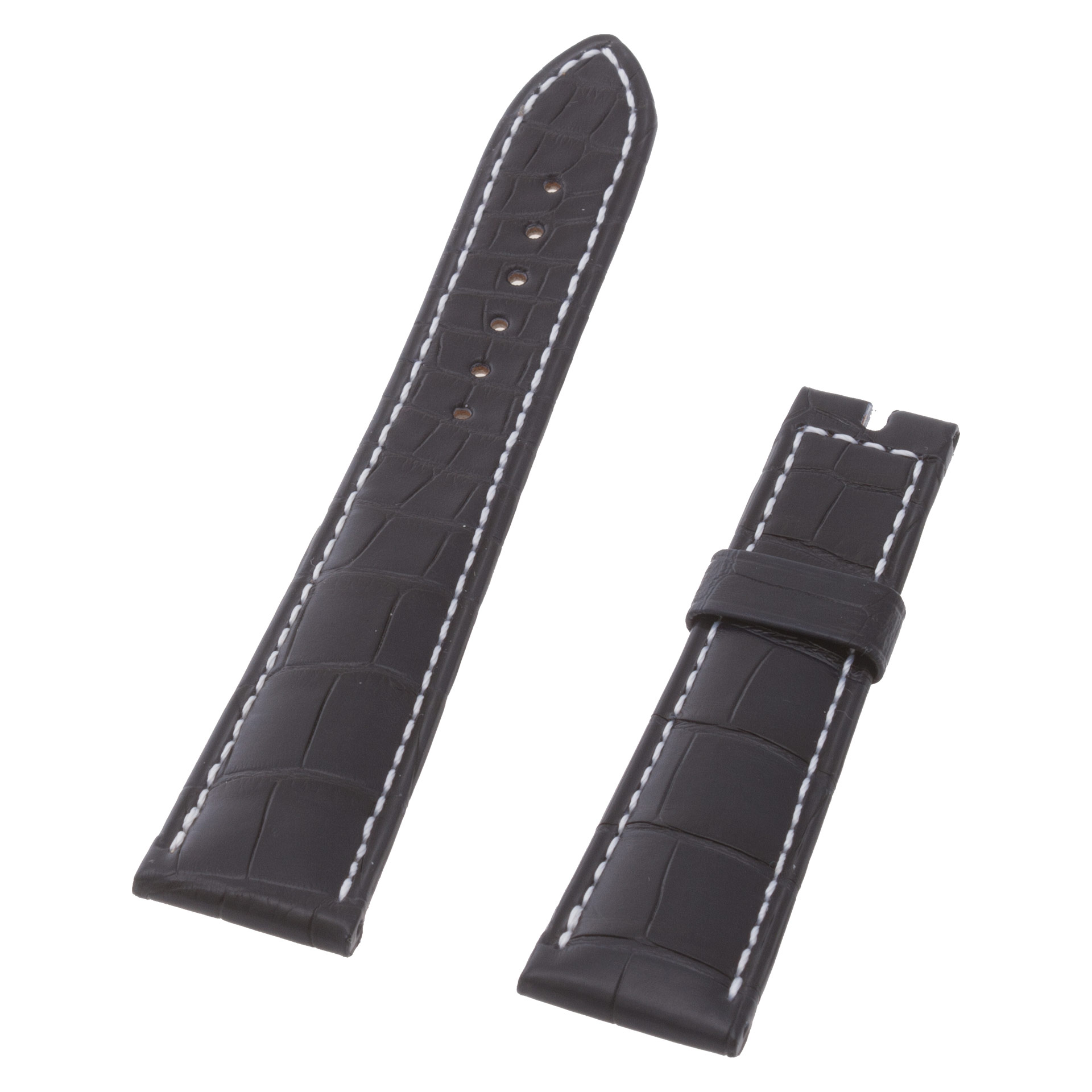 Breguet crocodile strap dark blue with white stitching (21x16mm). Length of 4 1/2" long piece and 3"