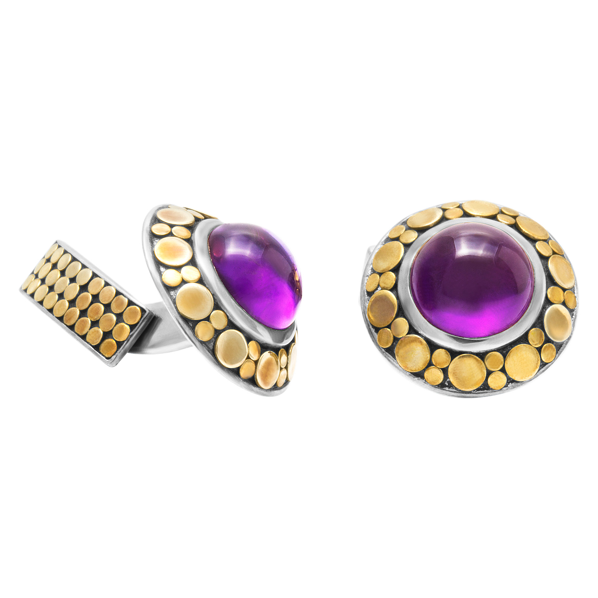 John Hardy cufflinks in 18k yellow gold and sterling silver with Amethyst stone