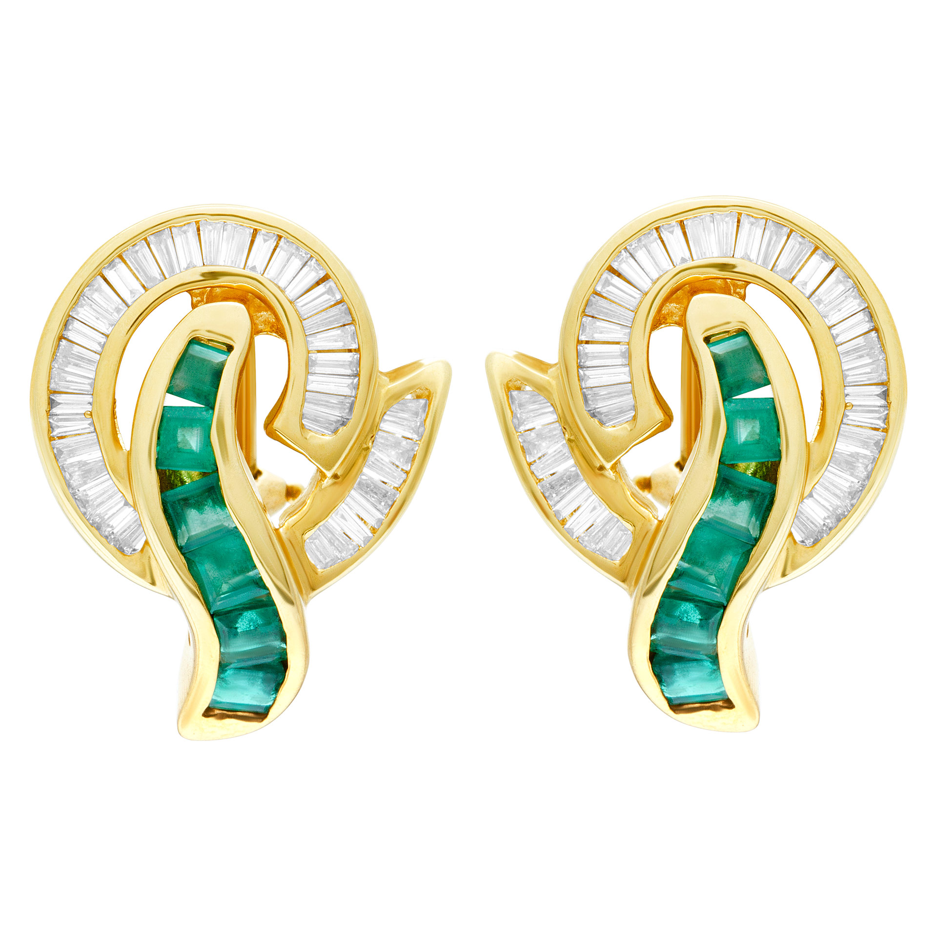 Emerald And Diamond Earrings In 18k Yellow Gold
