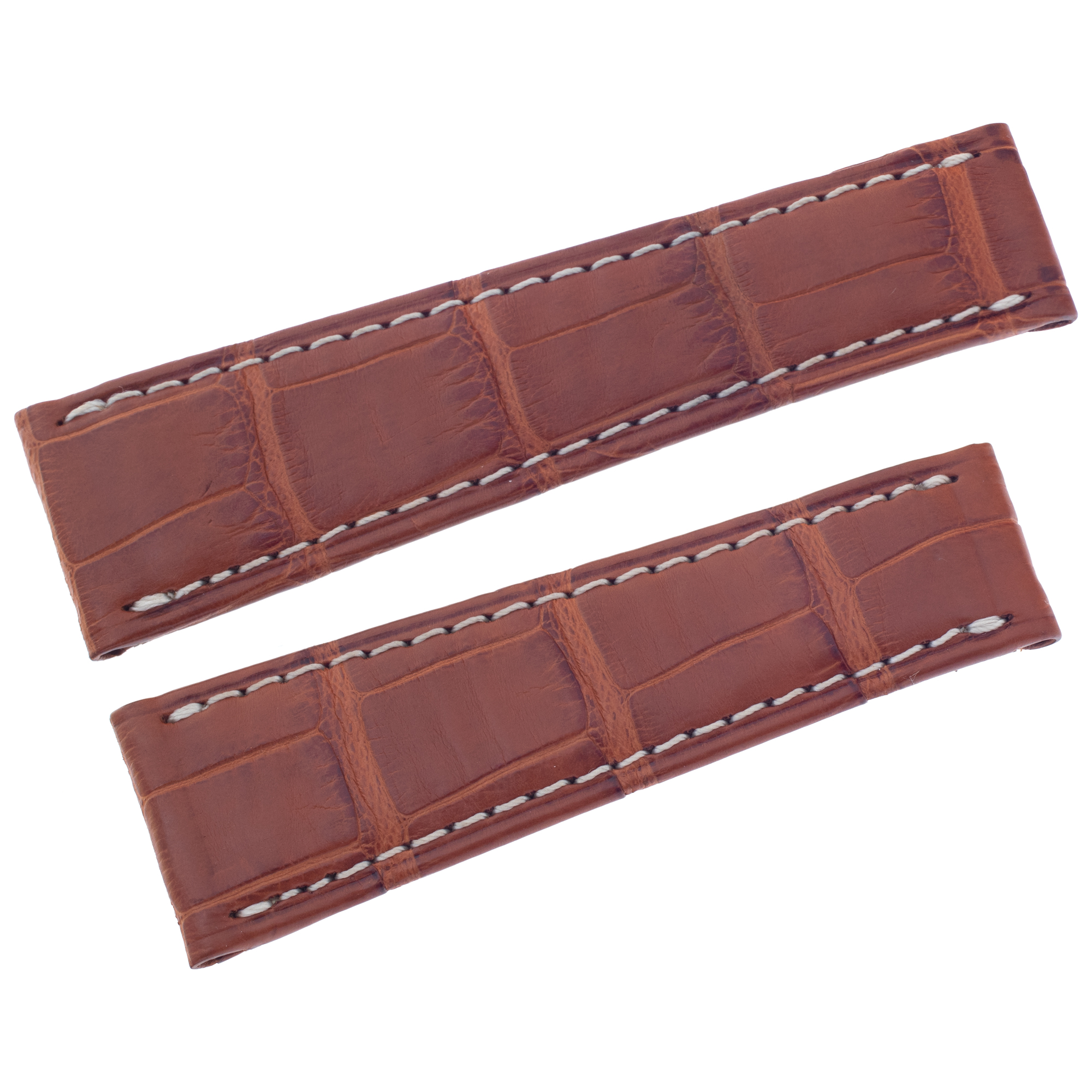 Rolex Daytona Brown alligator watch band (20 x 16). 20mm width by the lug end and 16 mm width by the buckle end. Length: 3" long piece and 2.5" short piece.