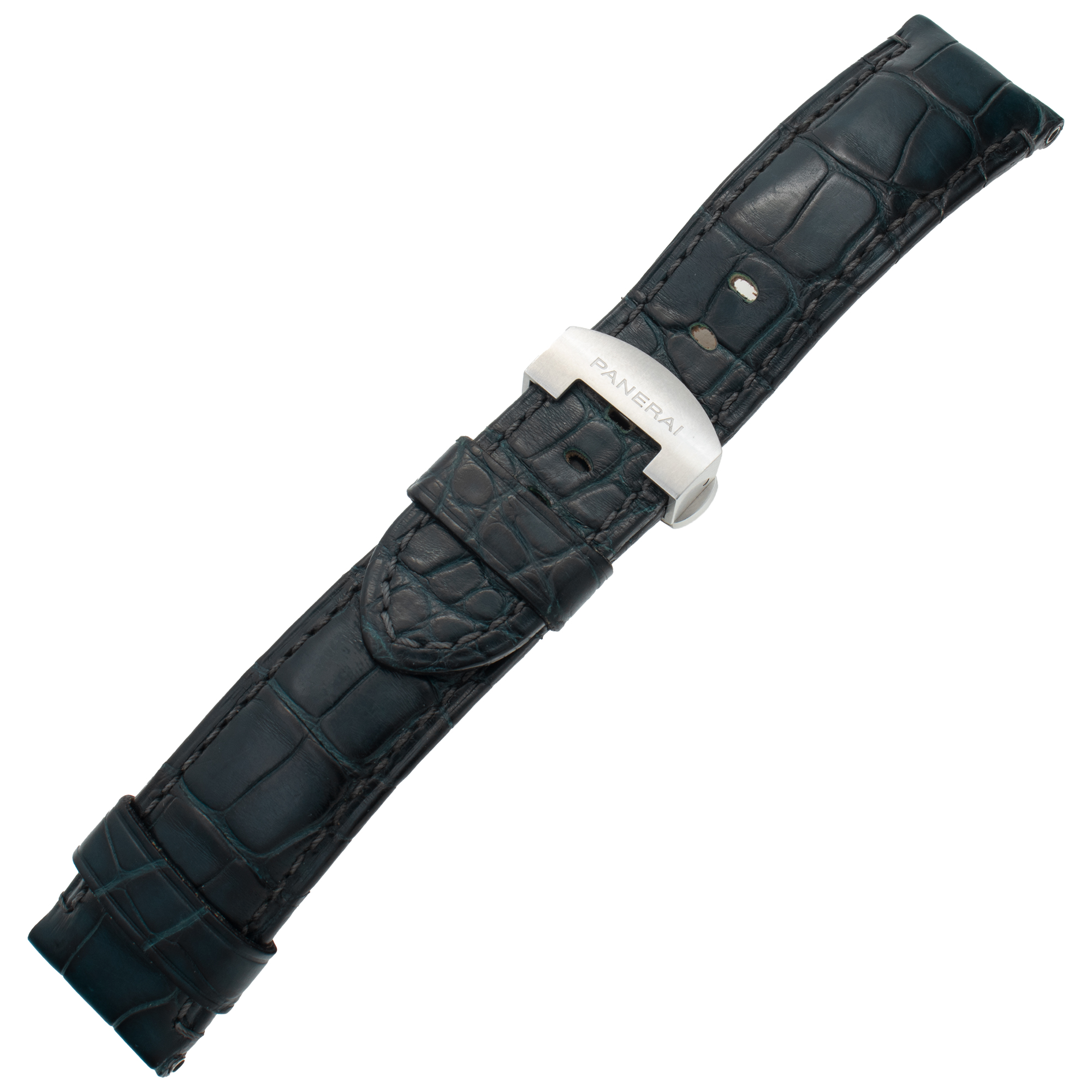 Gently worn Panerai black alligator strap with original Panerai deployant buckle