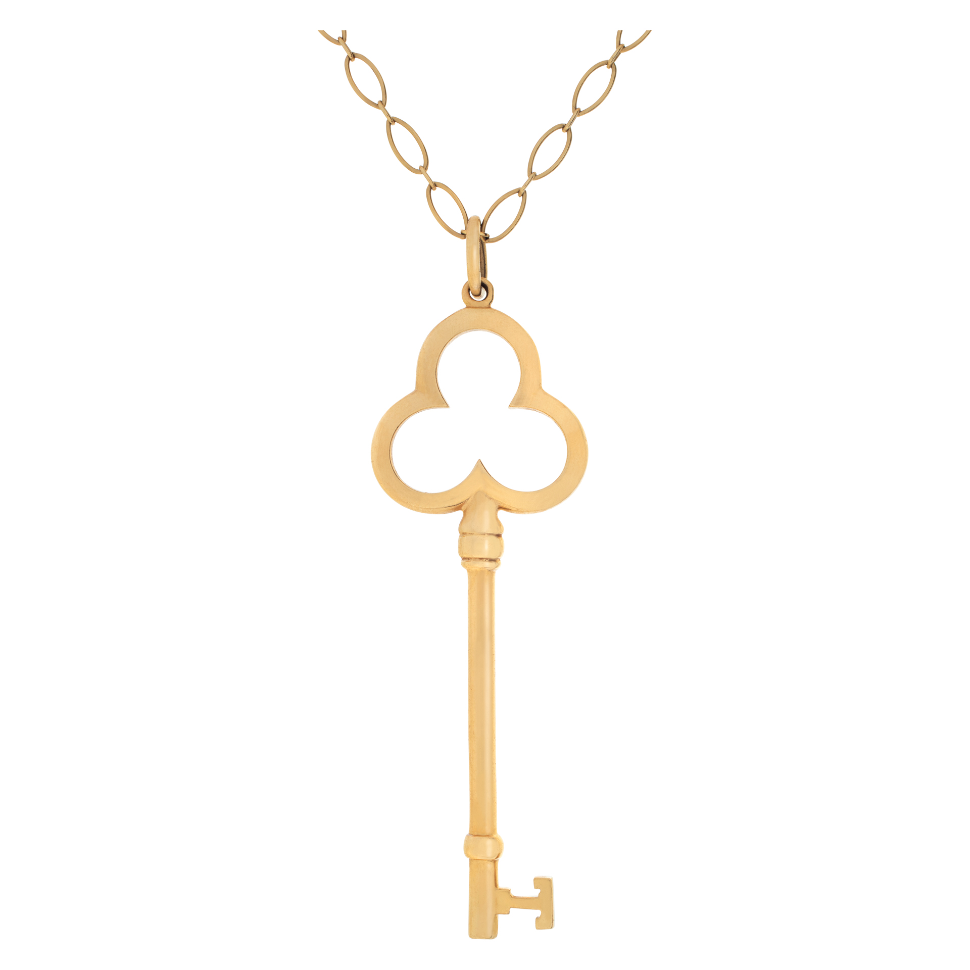 Tiffany & Co. Open Trefoil key pendant and chain in 18k yellow goldTiffany & Co. Open Trefoil key pendant and chain in 18k yellow gold