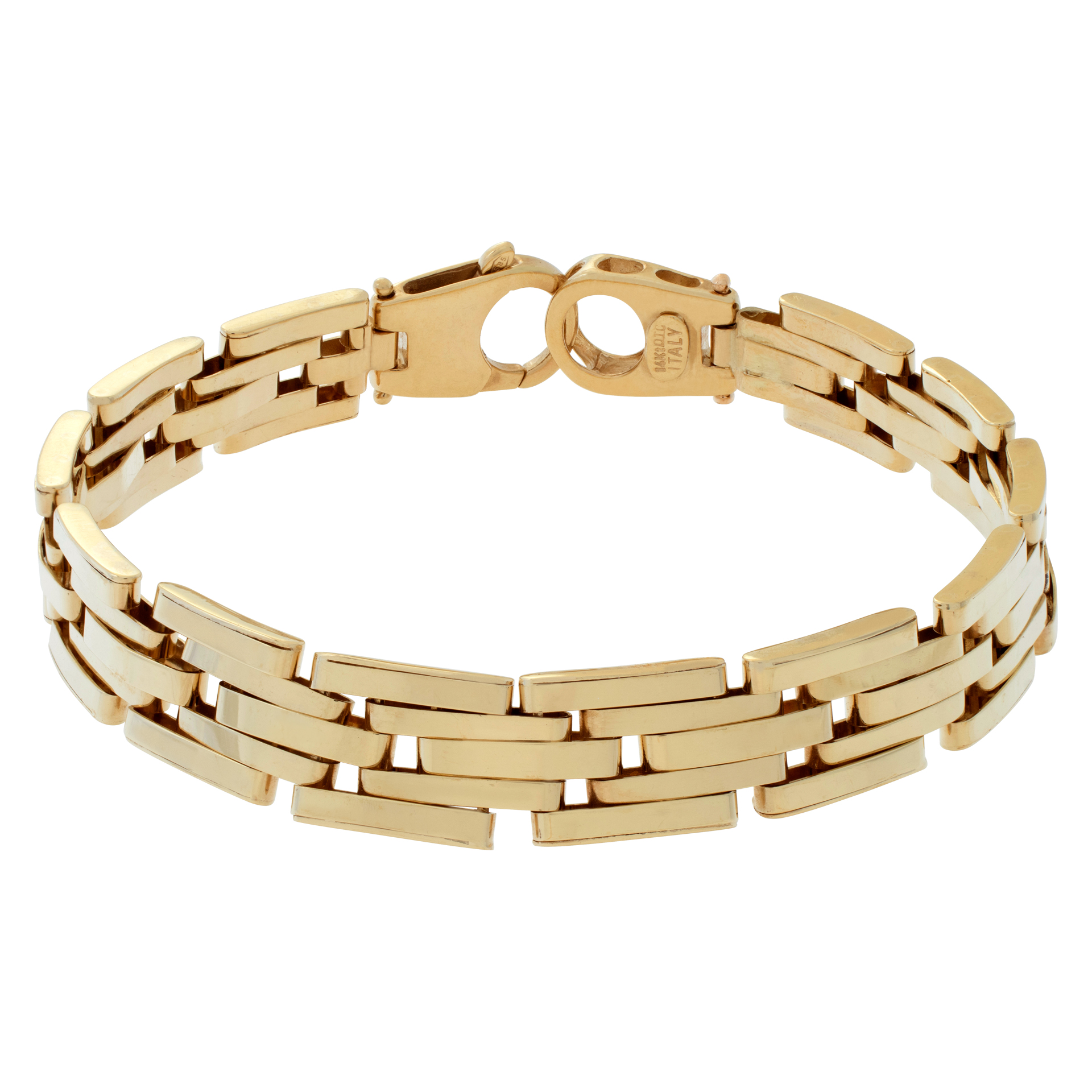 Unisex flat linked bracelet in 14k yellow gold