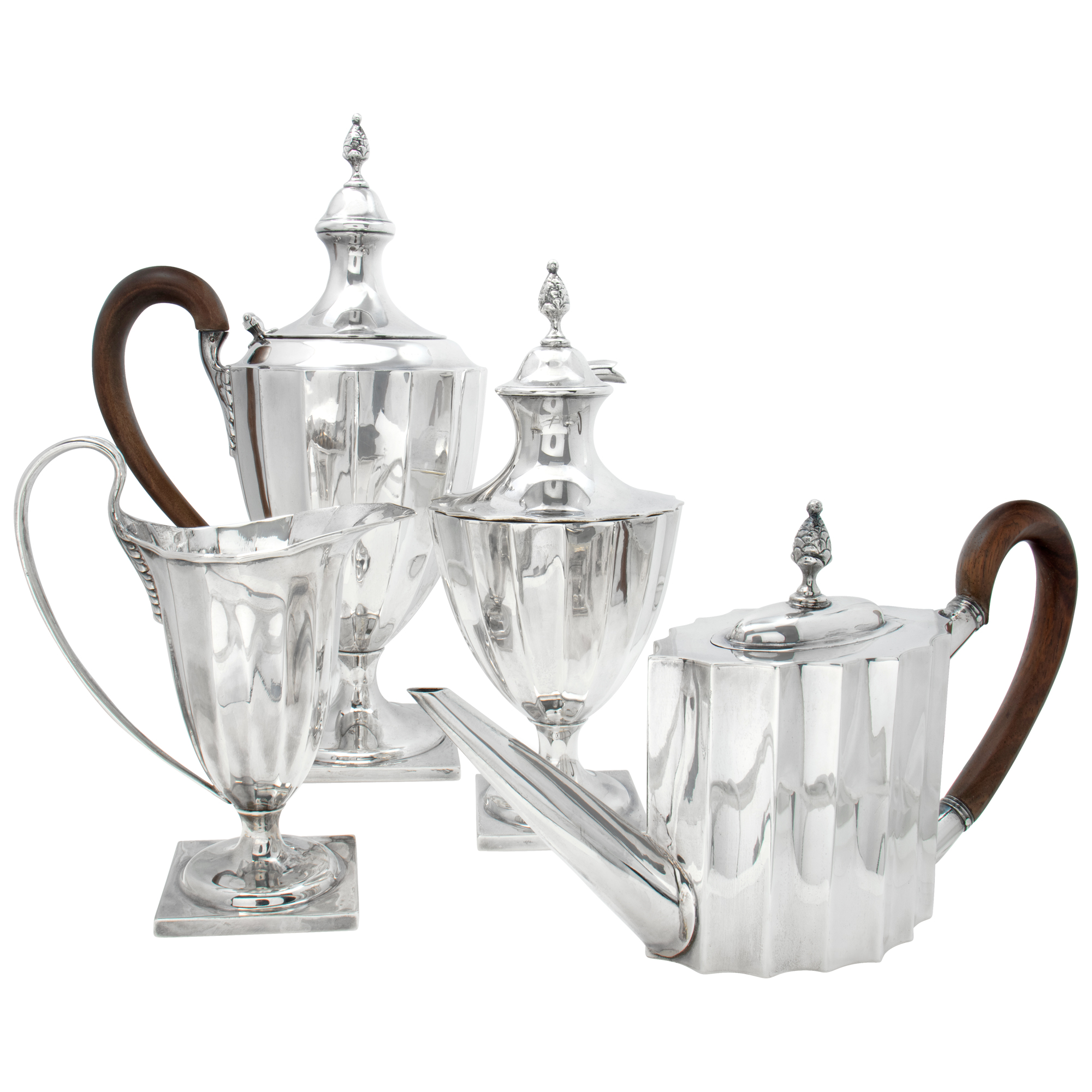 LUCO heavy Hand Wrought Sterling Silver, 4 pieces Tea/coffee set, 1960's reproduction of 1792 English Tea/Coffee set. Over 63 troy ounces of .925 handwrought sterling sil