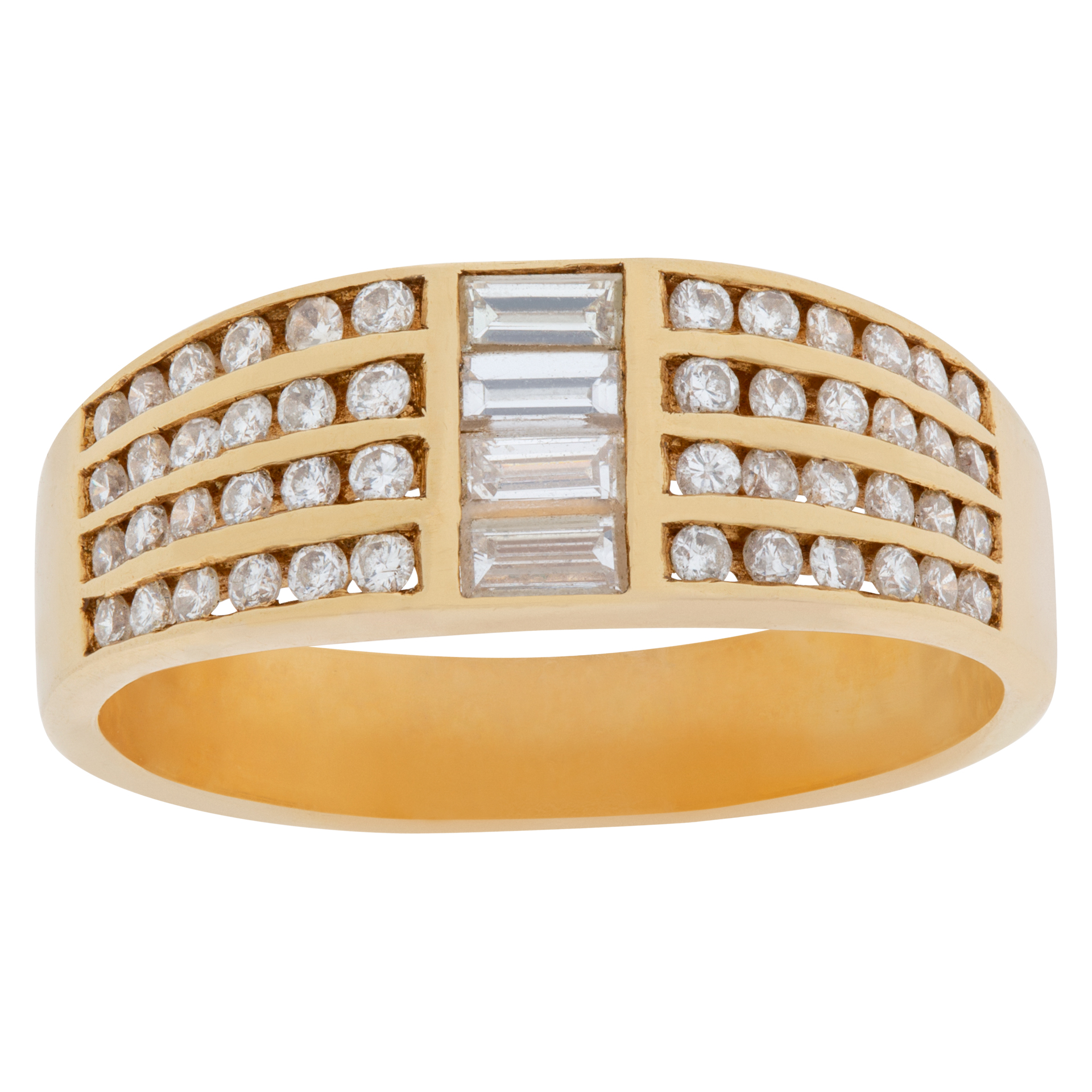 Channel-set baguette & round diamond ring in 14k. 0.70 carats in diamonds