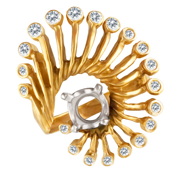 Gold & diamond nautilus shell design ring setting in 14k gold